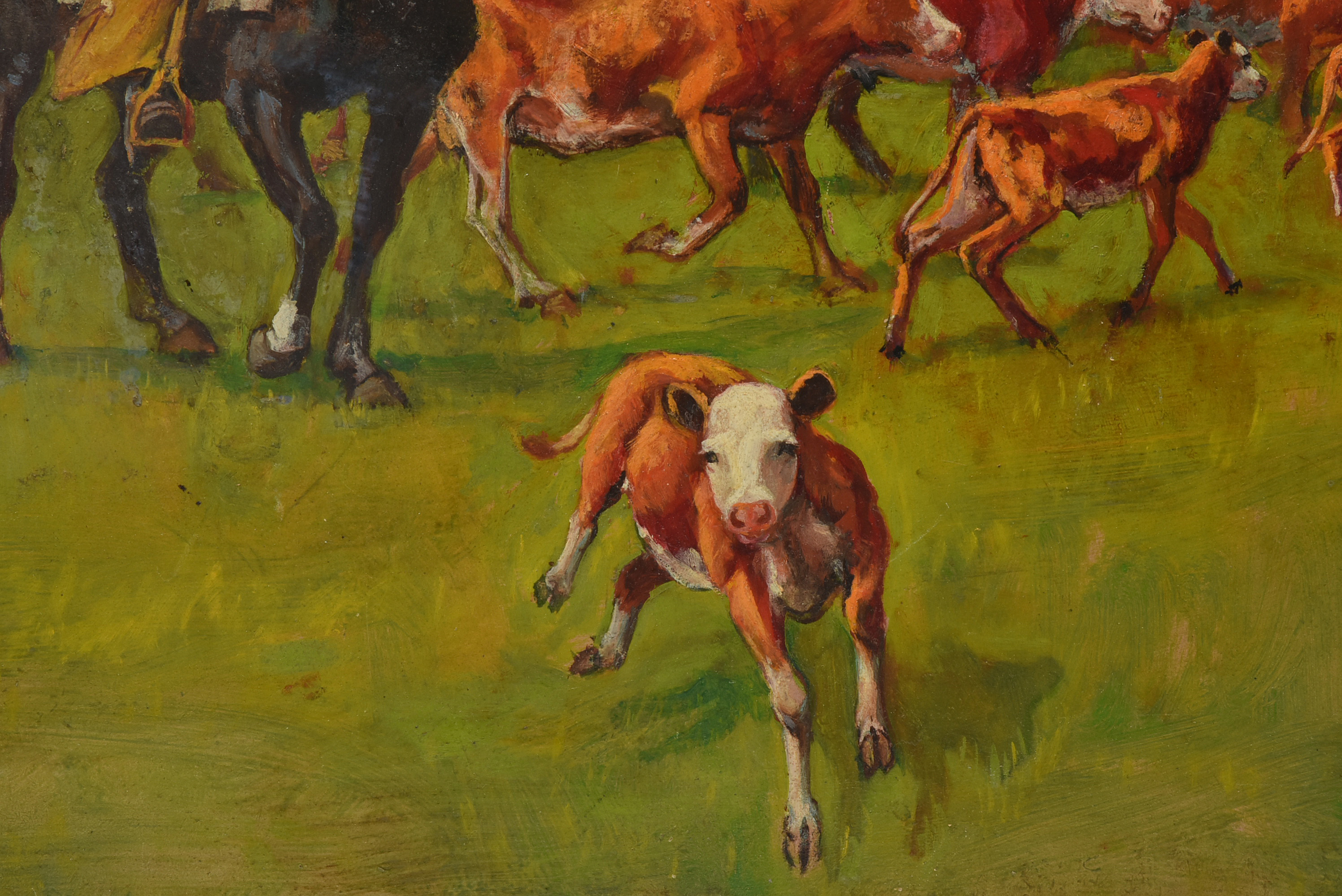 Paul Herzel Oil Painting on Masonite of Lassoing Scene