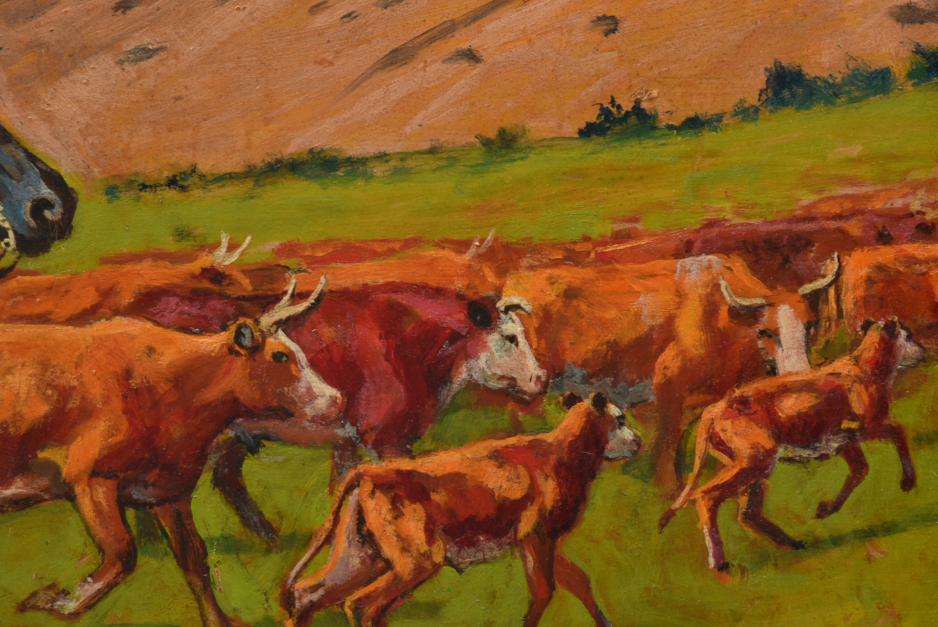 Paul Herzel Oil Painting on Masonite of Lassoing Scene