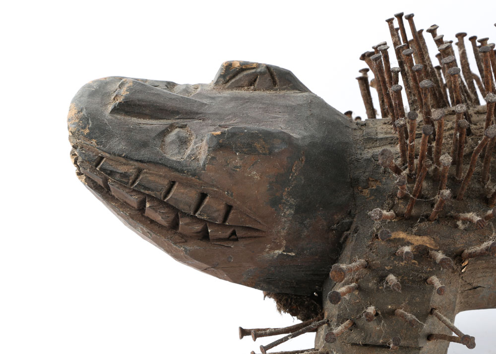 Vintage Bakongo Nkisi Nail Fetish Crocodile Sculpture