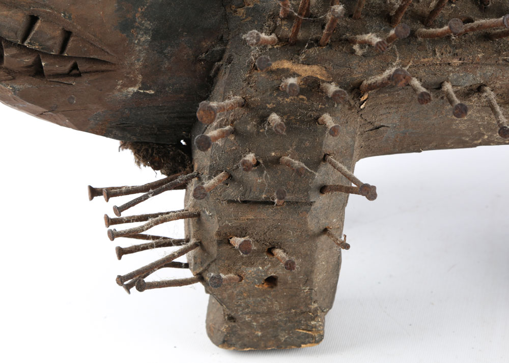 Vintage Bakongo Nkisi Nail Fetish Crocodile Sculpture