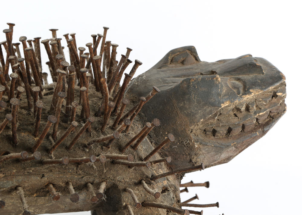 Vintage Bakongo Nkisi Nail Fetish Crocodile Sculpture