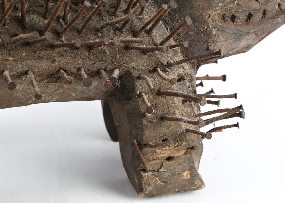 Vintage Bakongo Nkisi Nail Fetish Crocodile Sculpture