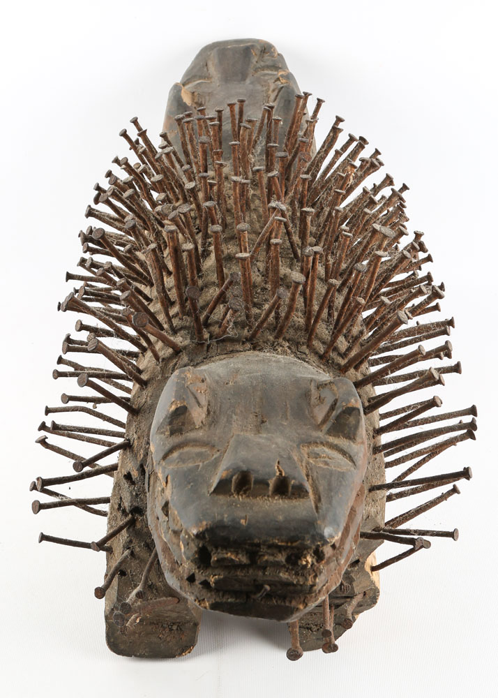 Vintage Bakongo Nkisi Nail Fetish Crocodile Sculpture