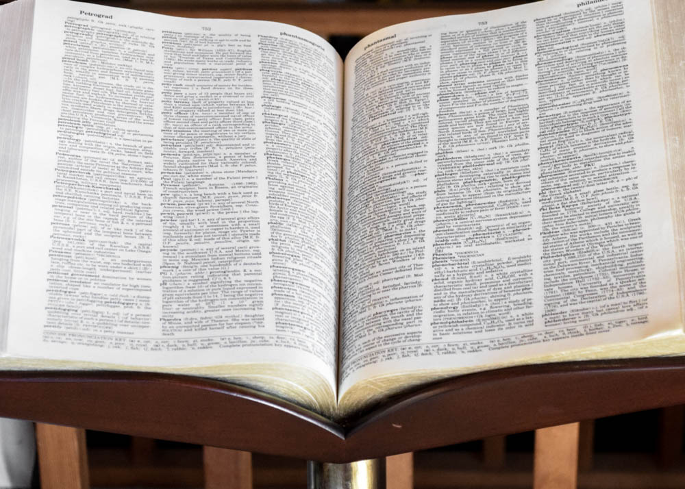 Vintage Book Stand with 1988 Webster's Dictionary