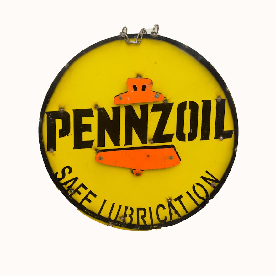 Contemporary Three-Dimensional Metal Pennzoil Sign