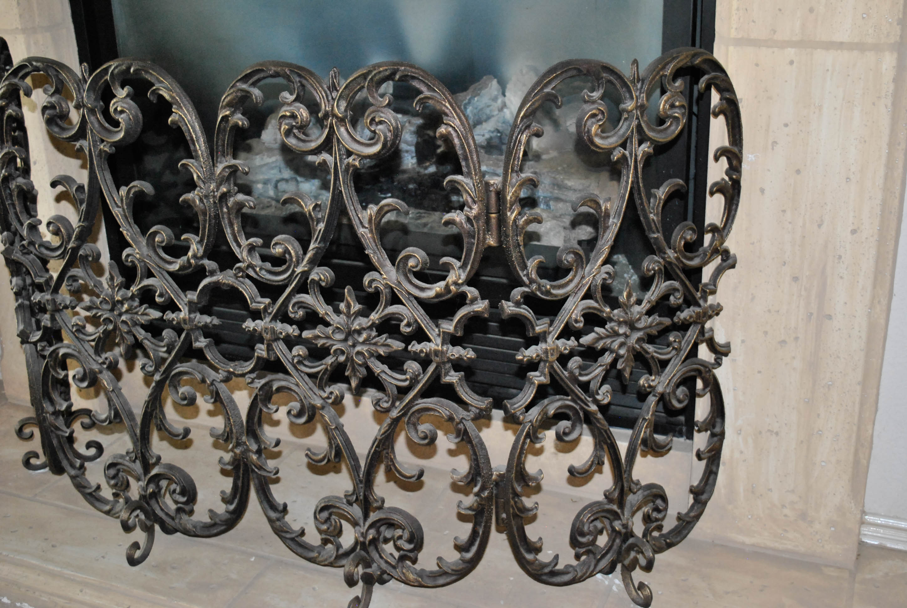 Gothic Style Wrought Metal Fireplace Screen