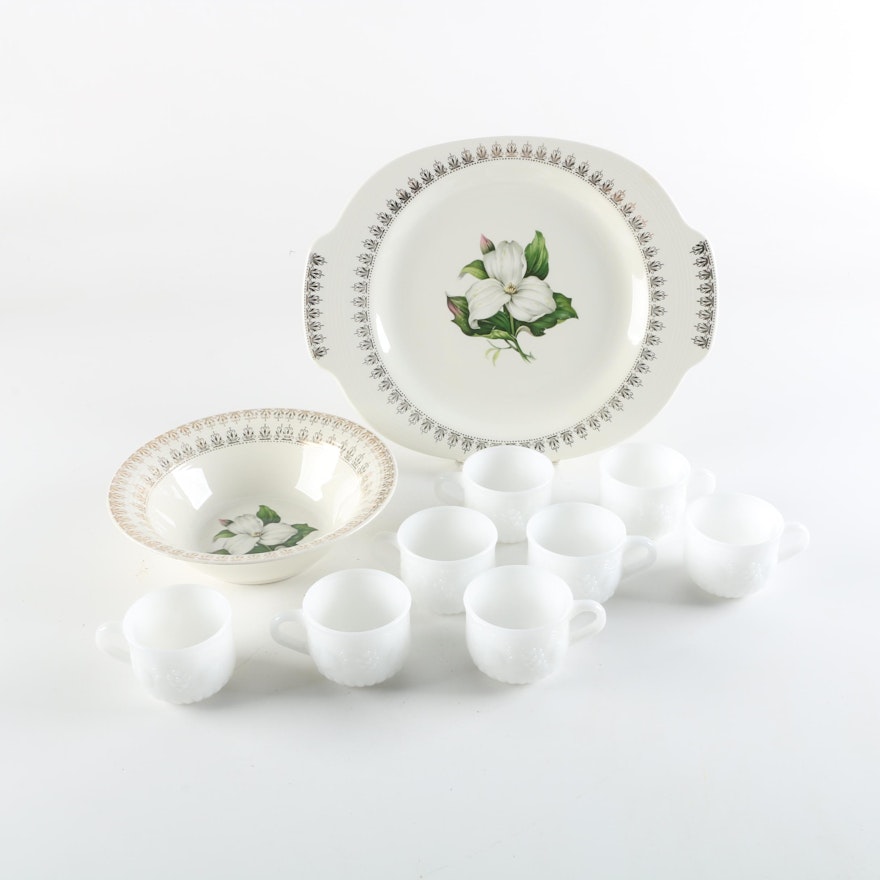 L'Exquisite American Limoges "Trillium" Tableware with "Della Robbia" Punch Cups