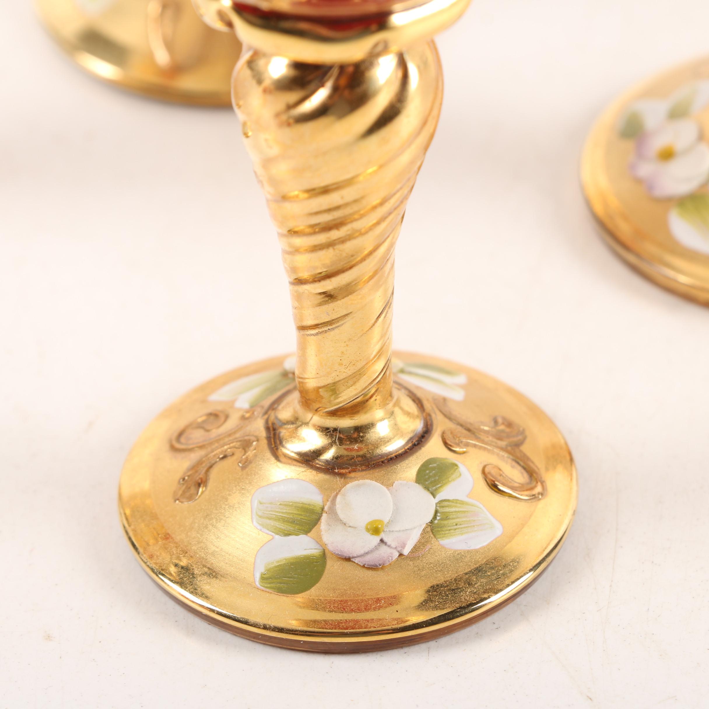 Bohemian Style Hand-Painted Ruby Cordial and Shot Glasses