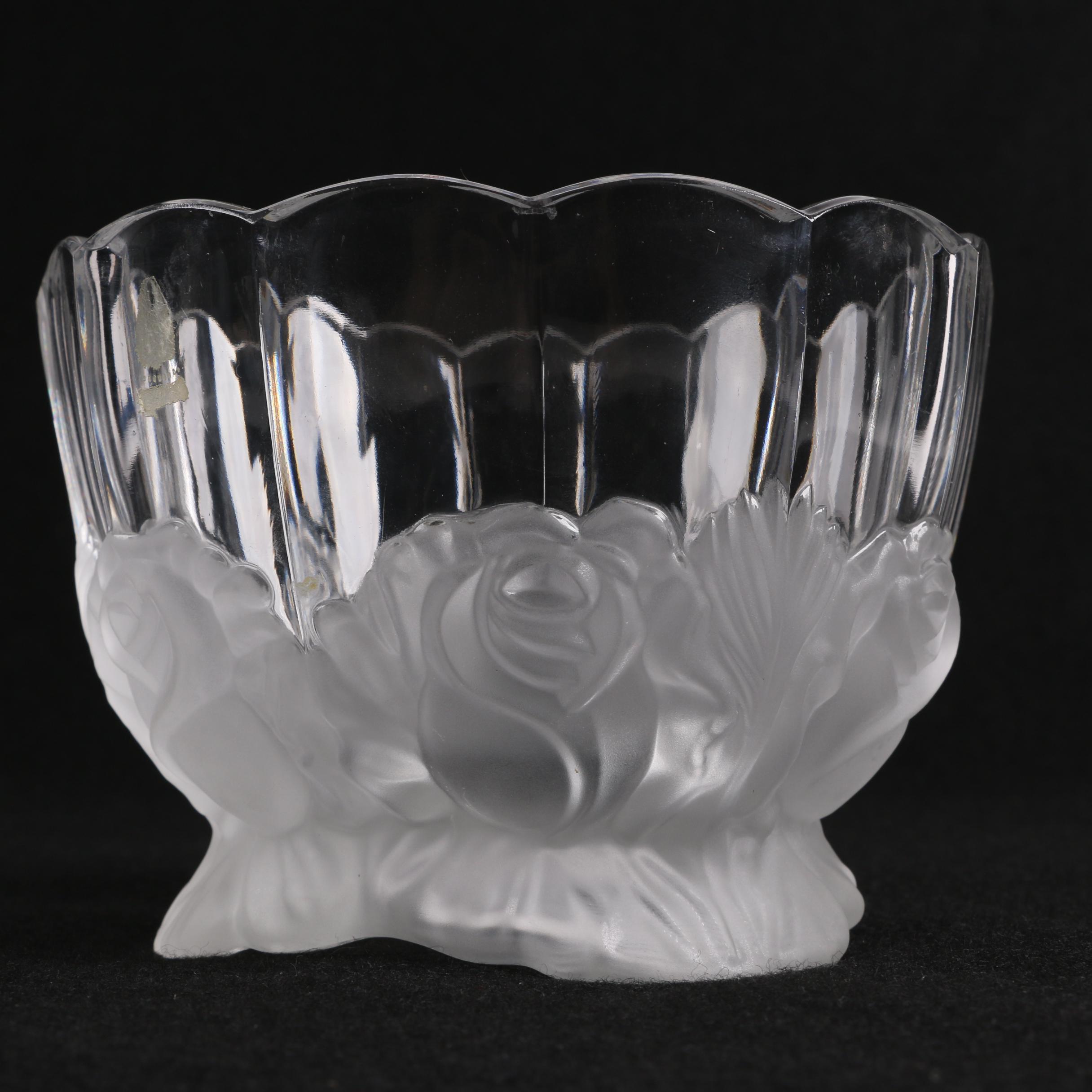 Lalique Style Glass Bowl with Frosted Roses