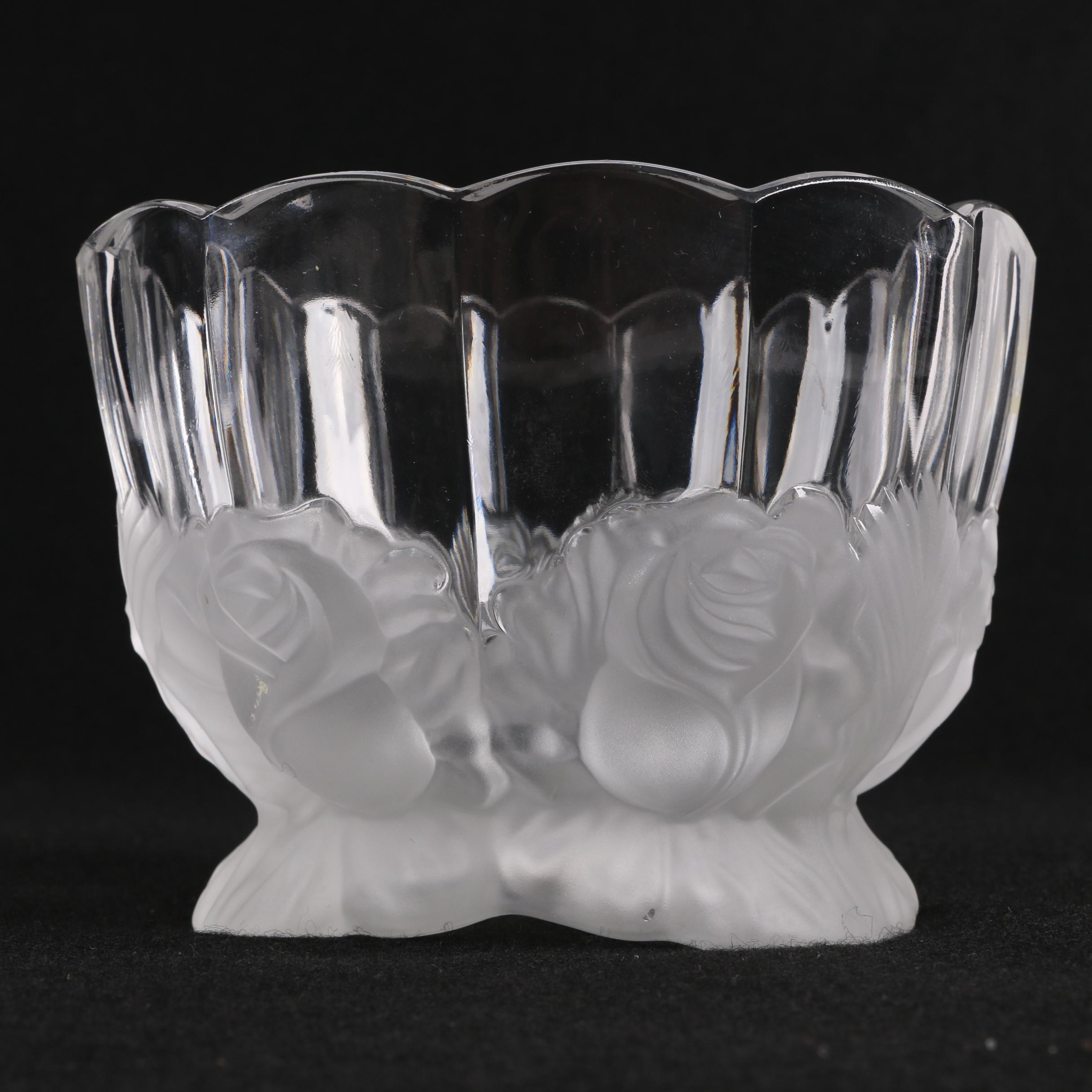 Lalique Style Glass Bowl with Frosted Roses