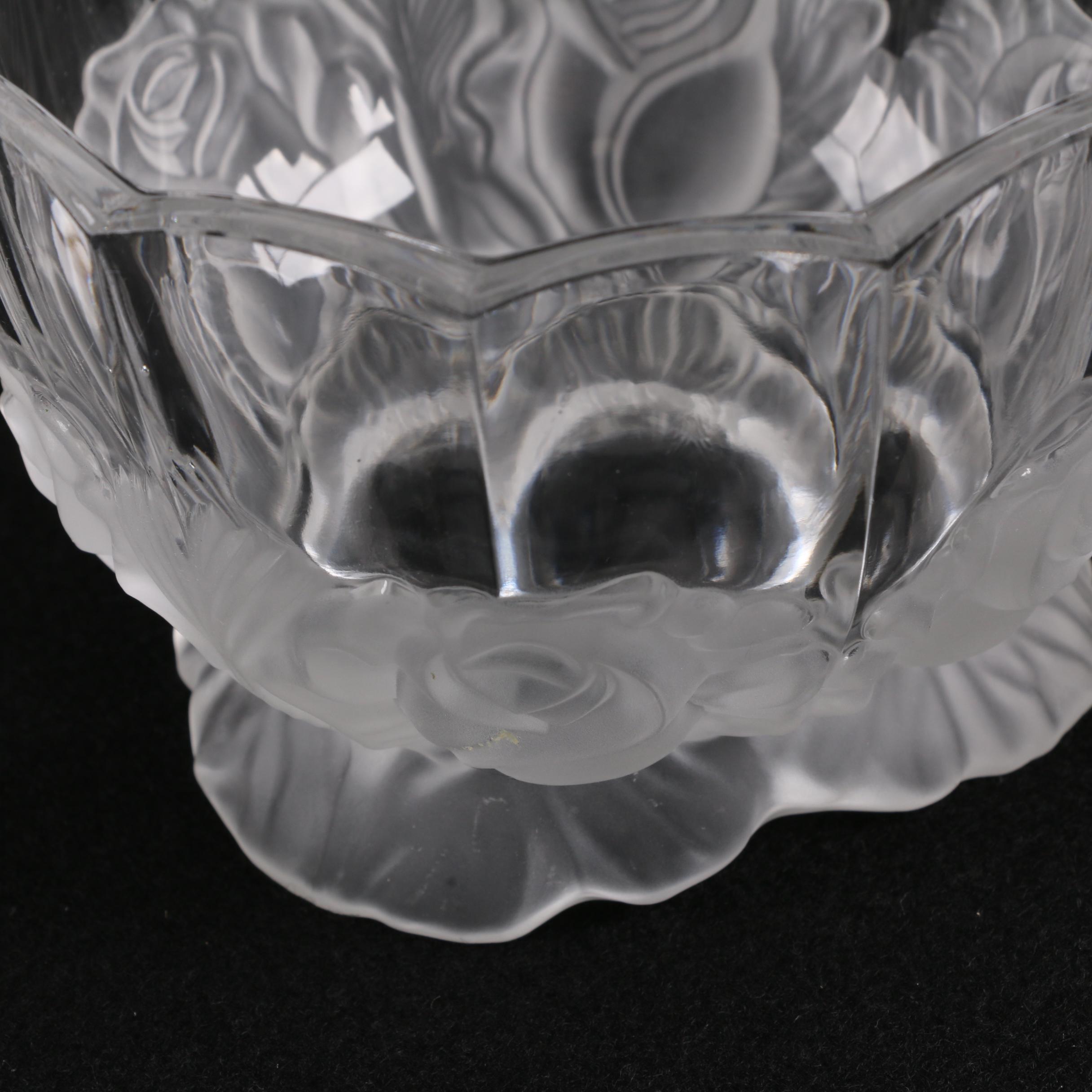 Lalique Style Glass Bowl with Frosted Roses