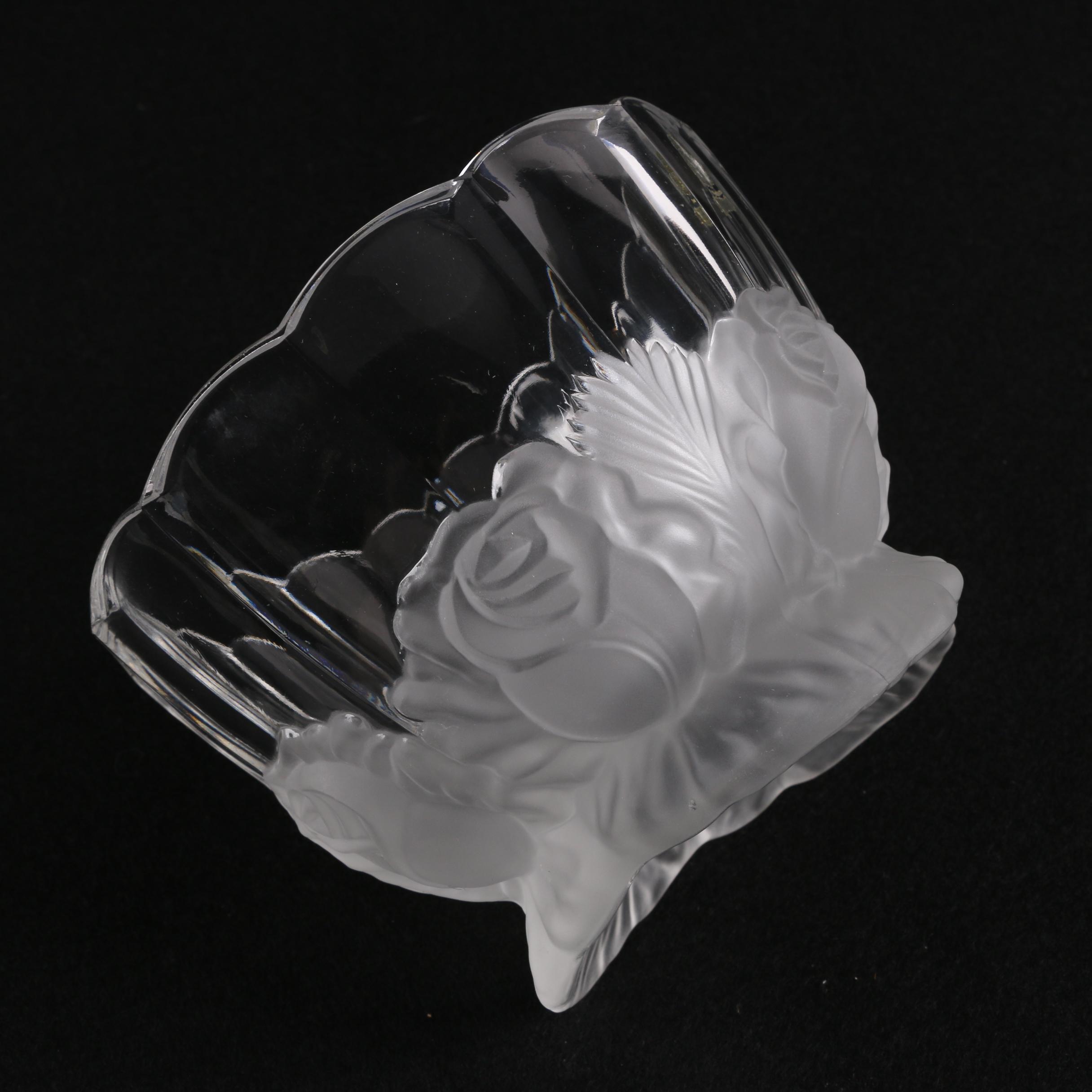 Lalique Style Glass Bowl with Frosted Roses