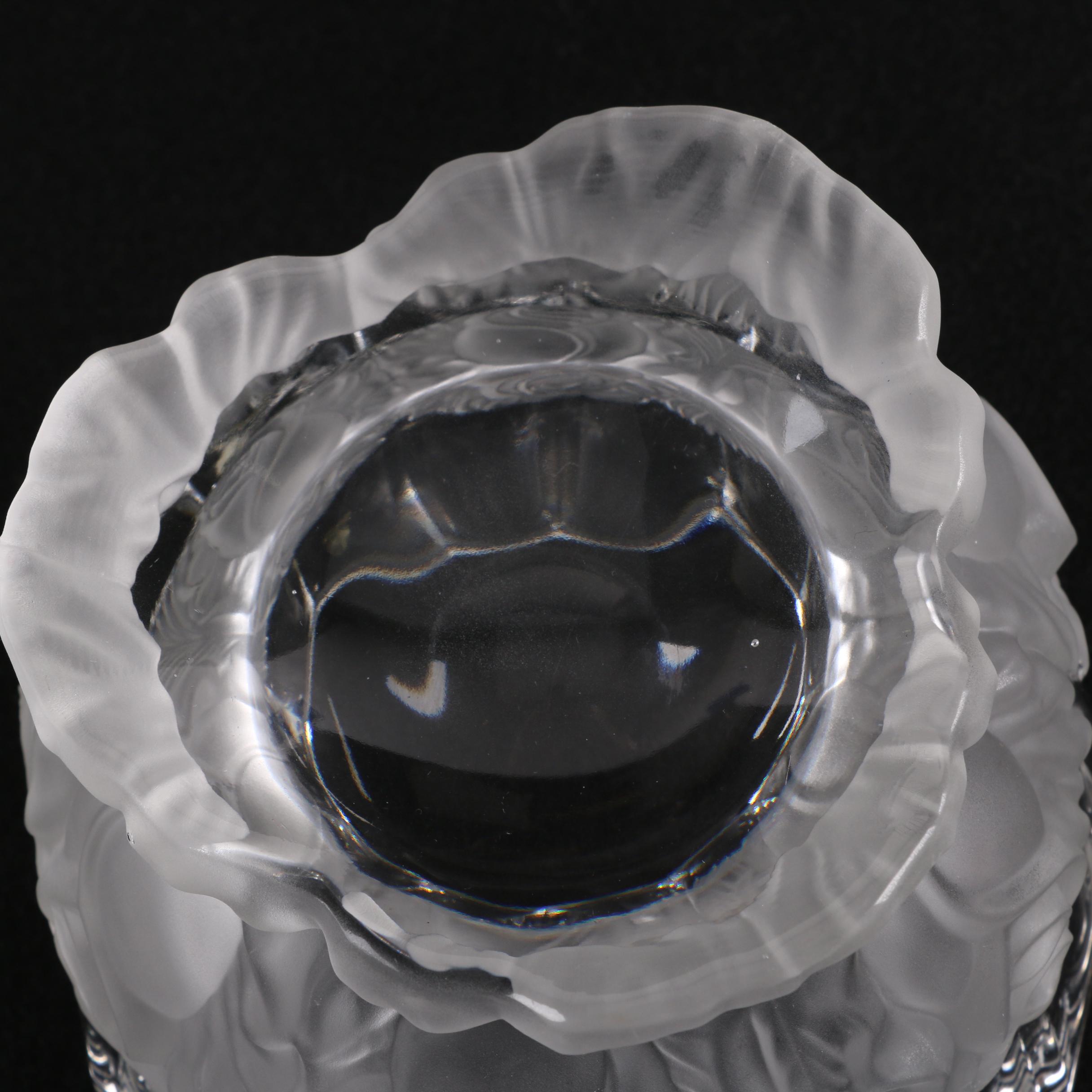 Lalique Style Glass Bowl with Frosted Roses