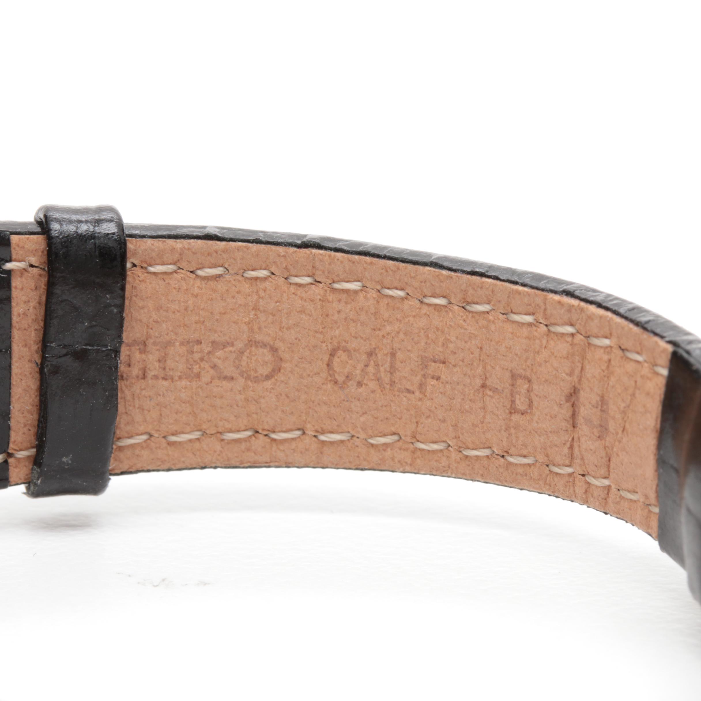 Seiko Gold Tone Stainless Steel and Leather Tank Watch