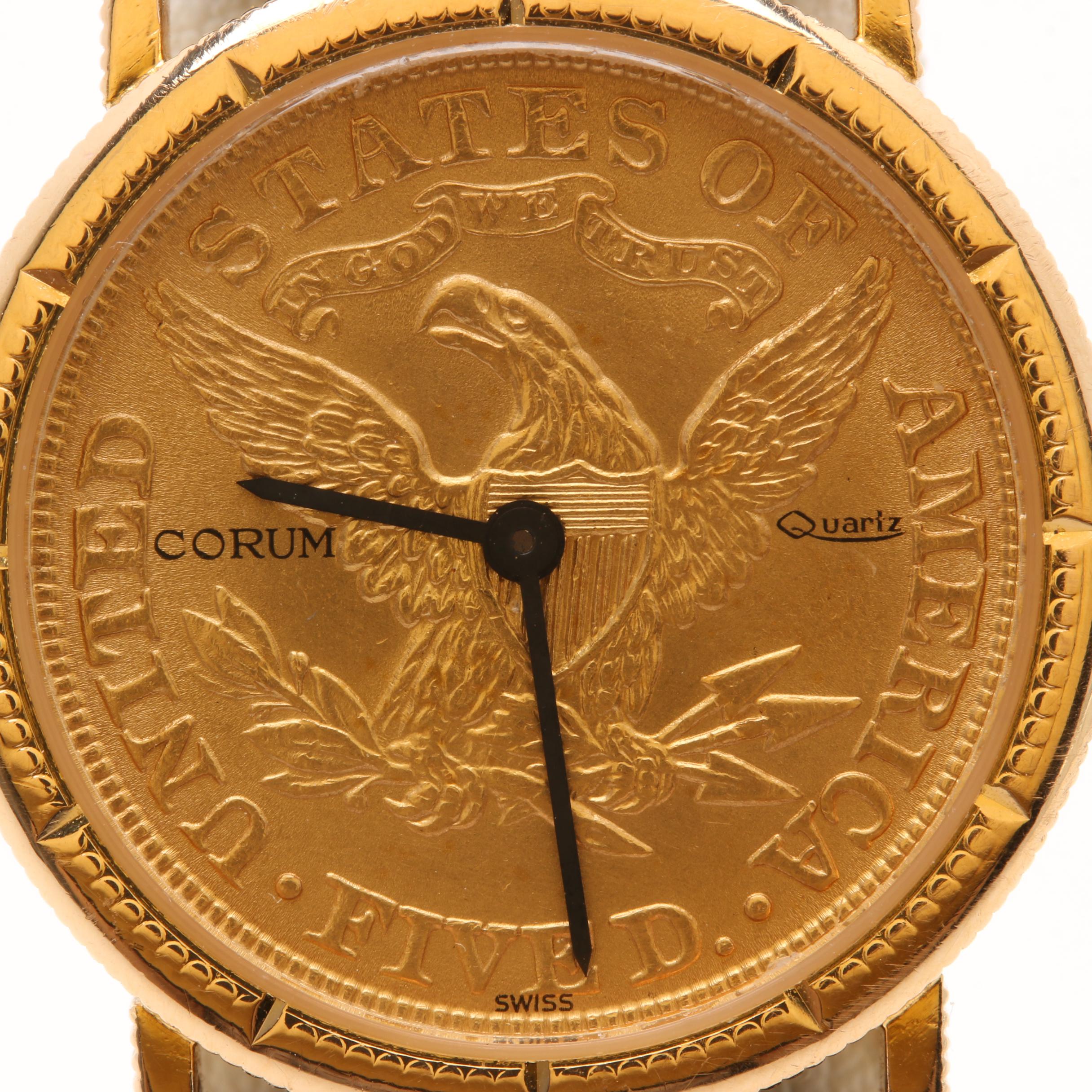 Corum 18K and 22K Yellow Gold 1887 Liberty Head Coin Leather Watch