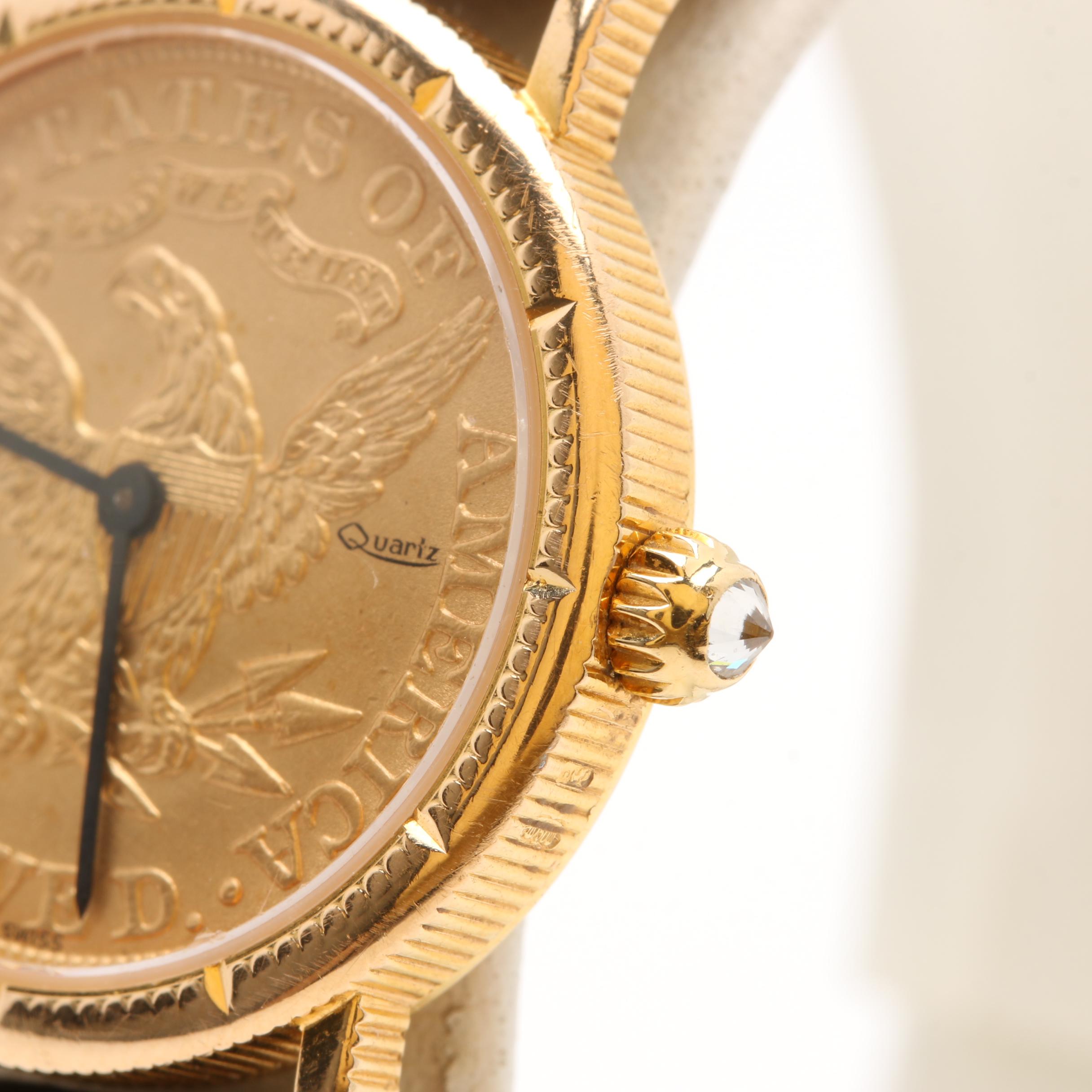 Corum 18K and 22K Yellow Gold 1887 Liberty Head Coin Leather Watch