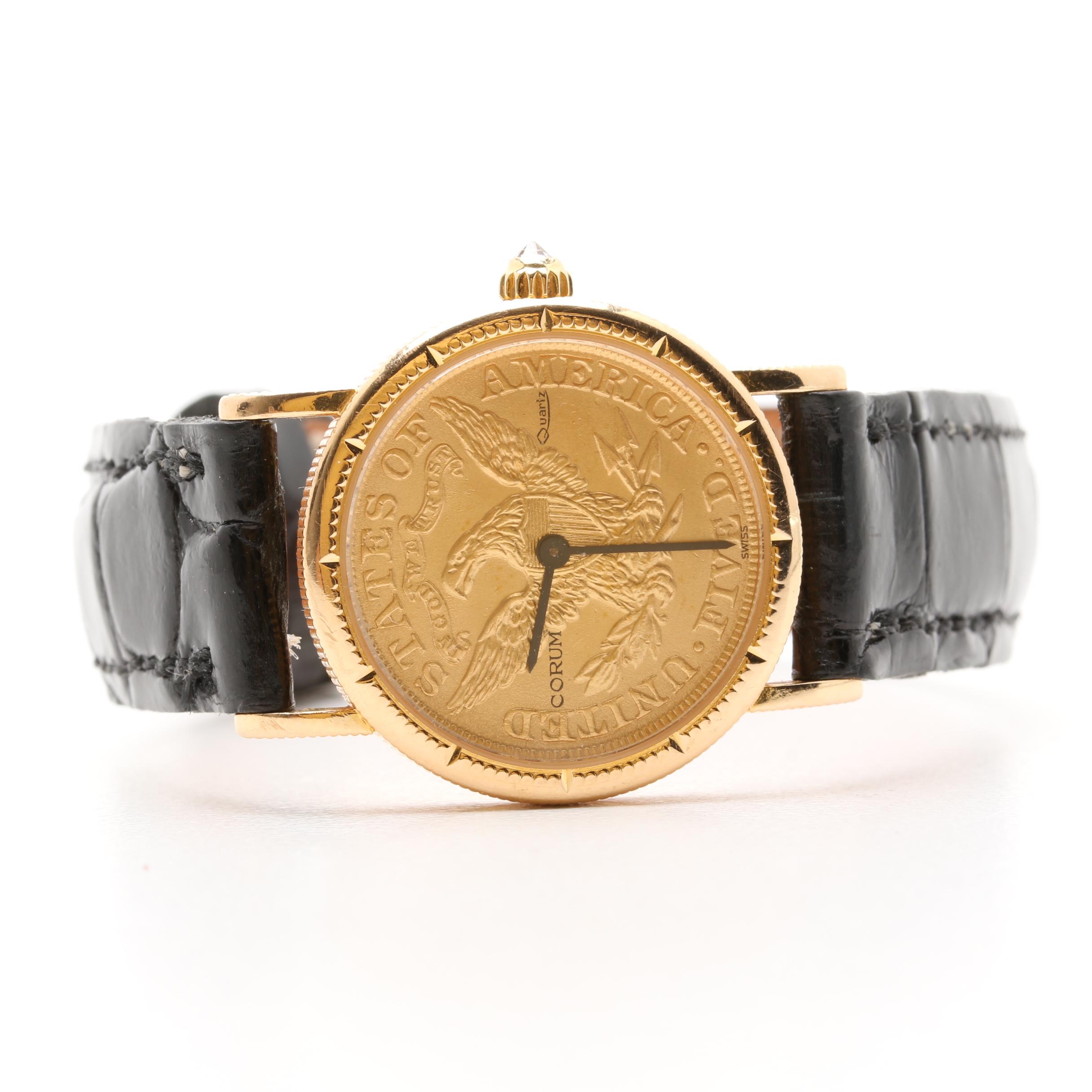 Corum 18K and 22K Yellow Gold 1887 Liberty Head Coin Leather Watch