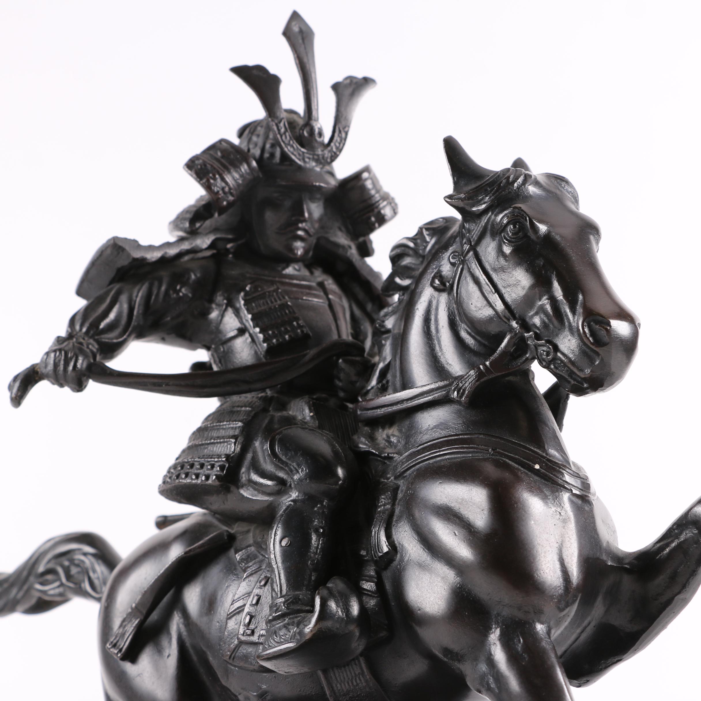 Reproduction Brass Sculpture of Samurai Warrior on Horse