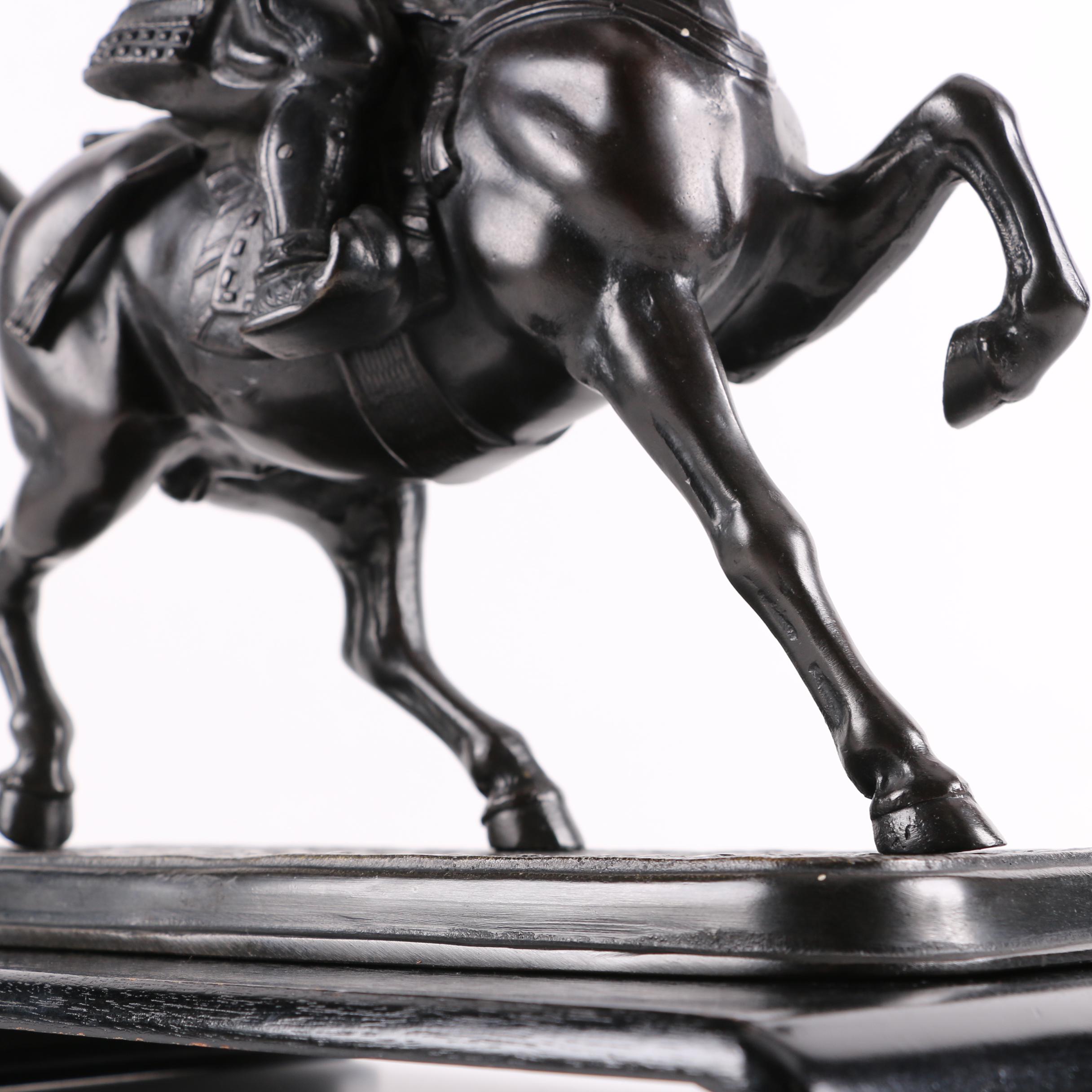 Reproduction Brass Sculpture of Samurai Warrior on Horse