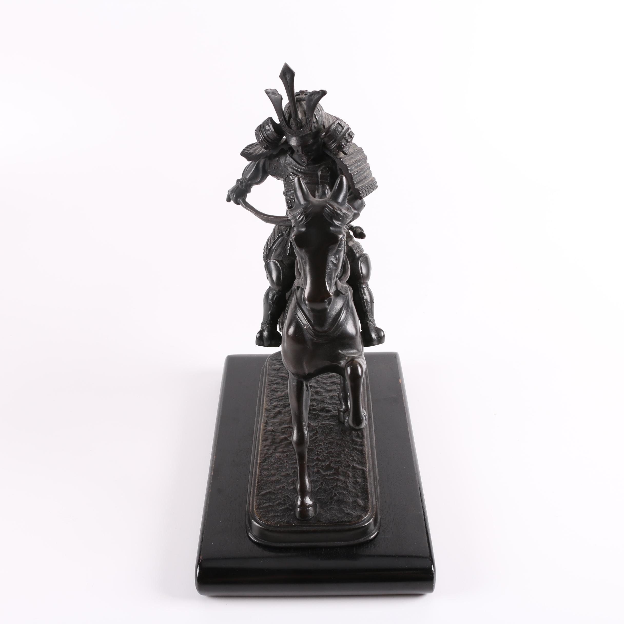 Reproduction Brass Sculpture of Samurai Warrior on Horse