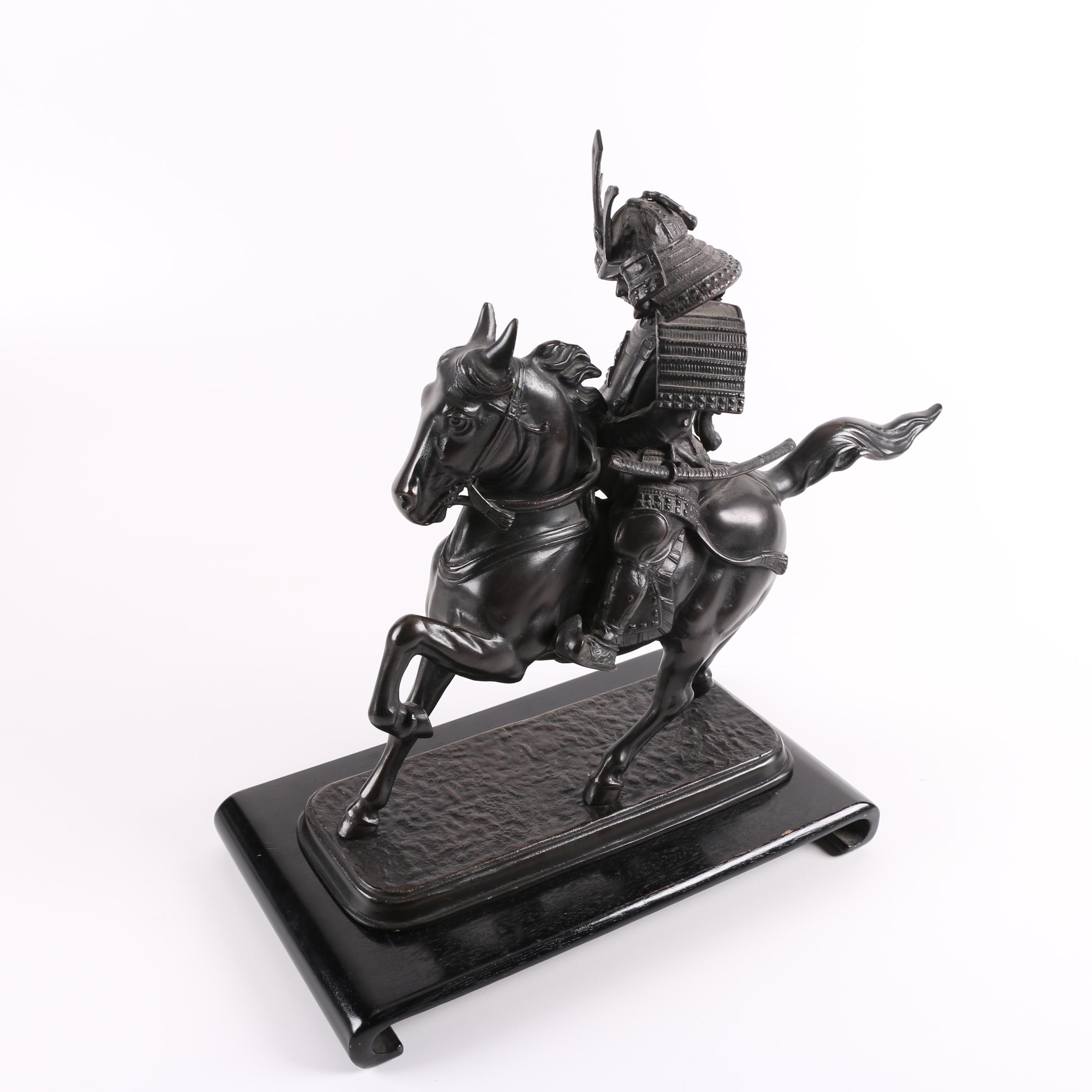 Reproduction Brass Sculpture of Samurai Warrior on Horse