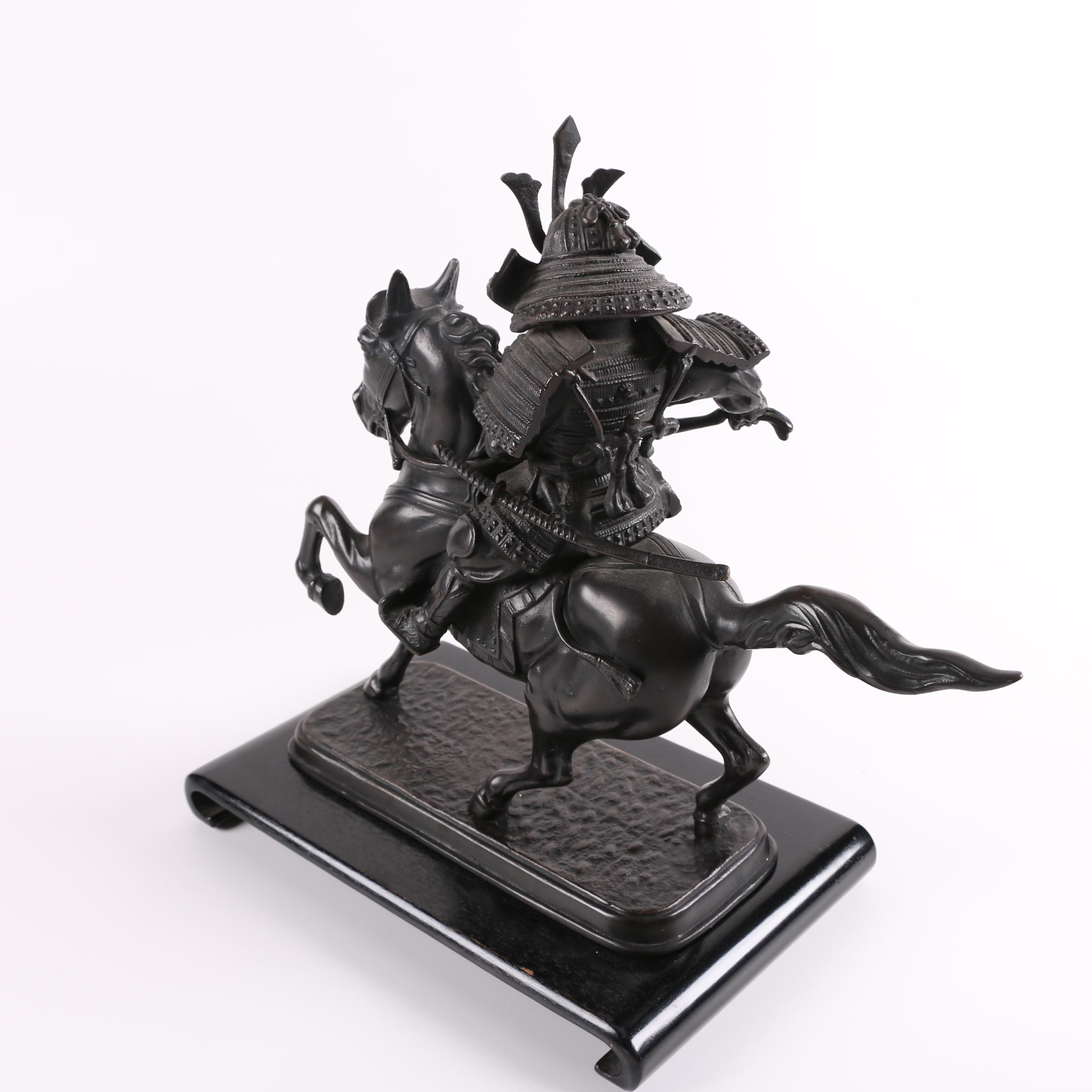 Reproduction Brass Sculpture of Samurai Warrior on Horse