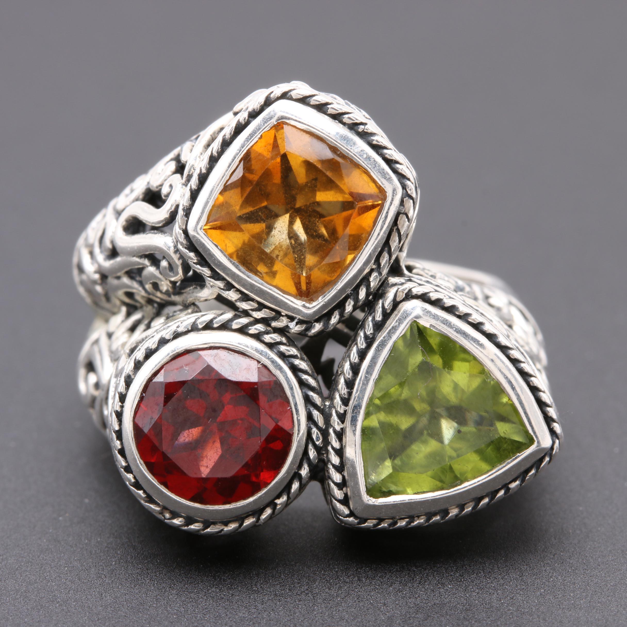 Sterling Silver Garnet, Peridot, and Citrine Ring