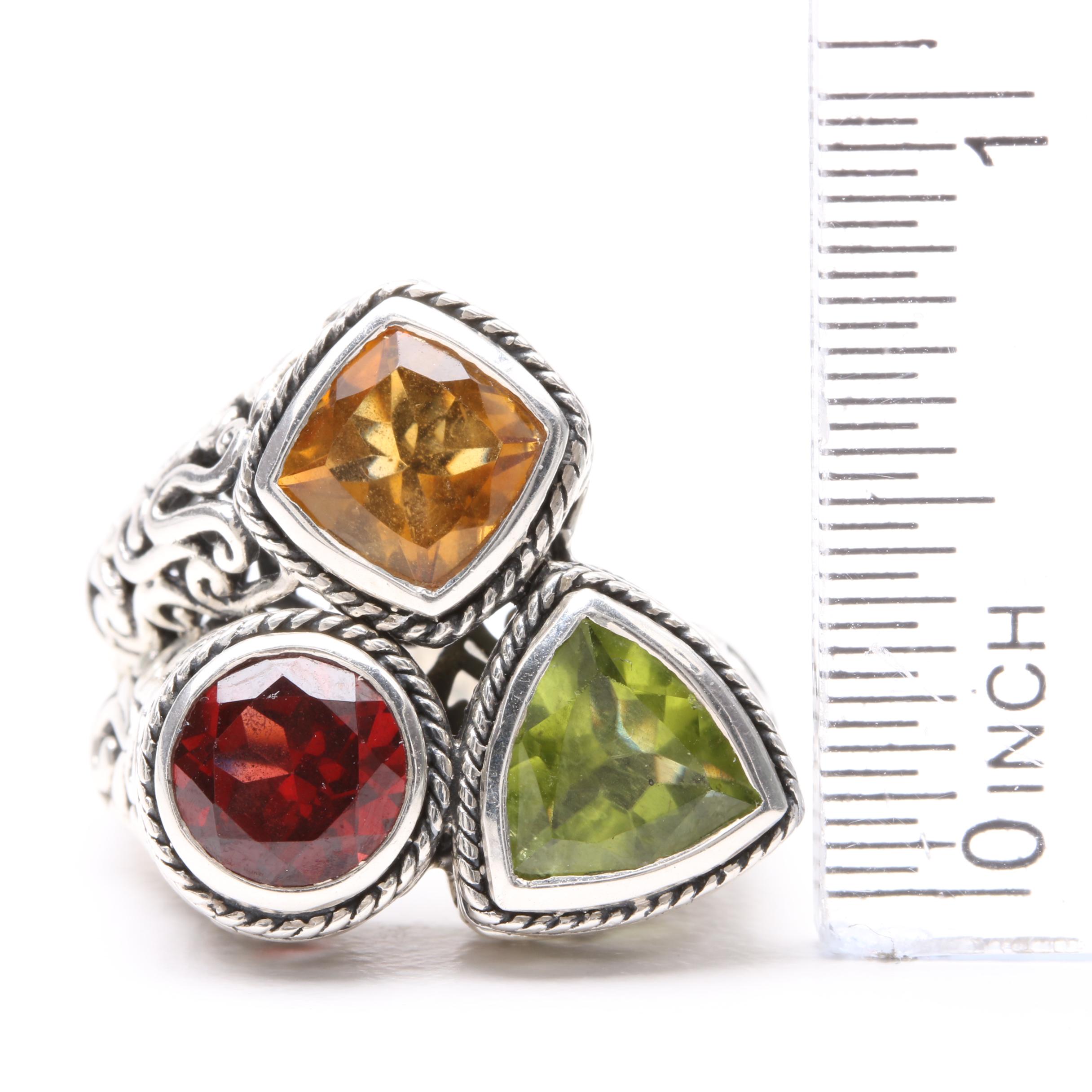 Sterling Silver Garnet, Peridot, and Citrine Ring