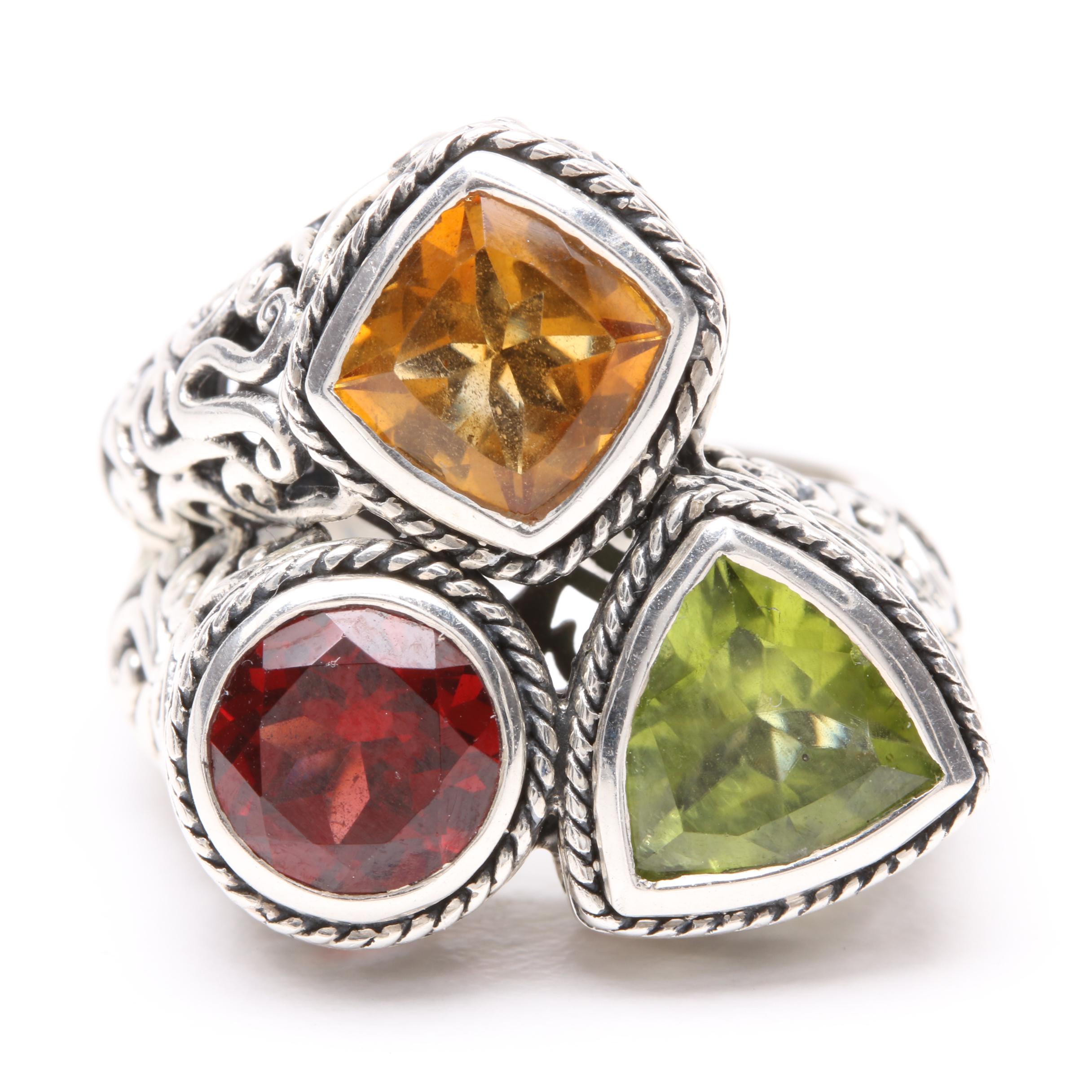 Sterling Silver Garnet, Peridot, and Citrine Ring