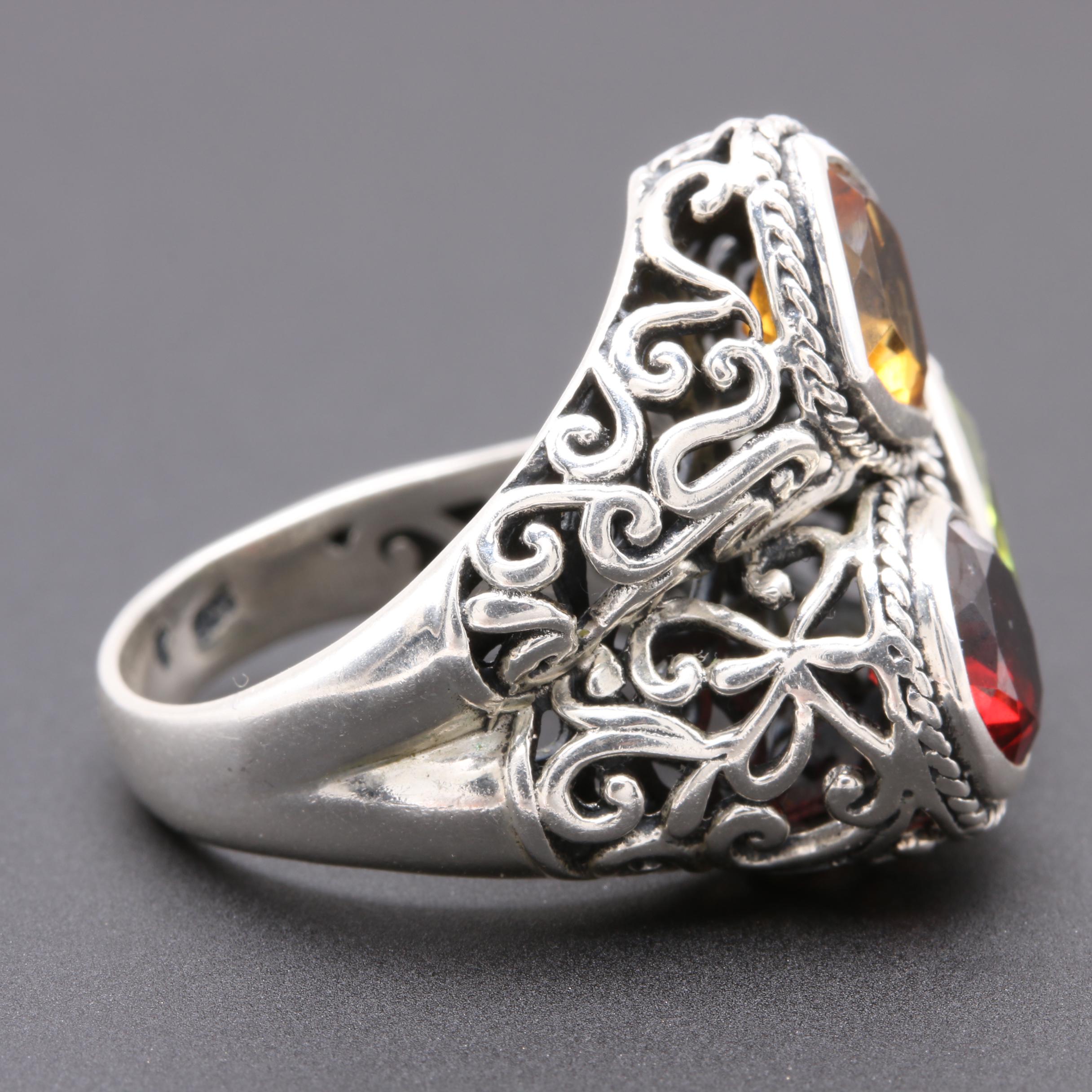 Sterling Silver Garnet, Peridot, and Citrine Ring