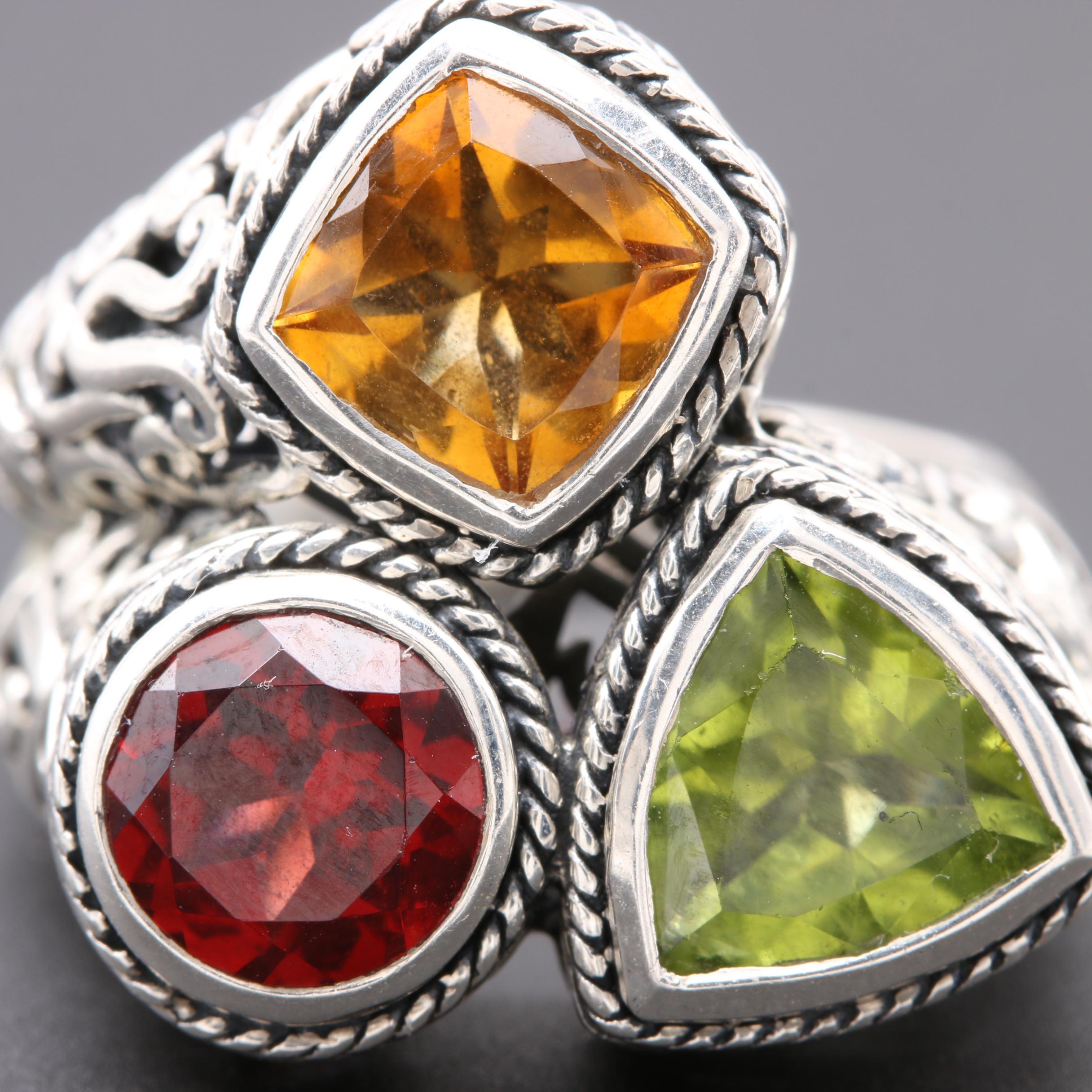 Sterling Silver Garnet, Peridot, and Citrine Ring