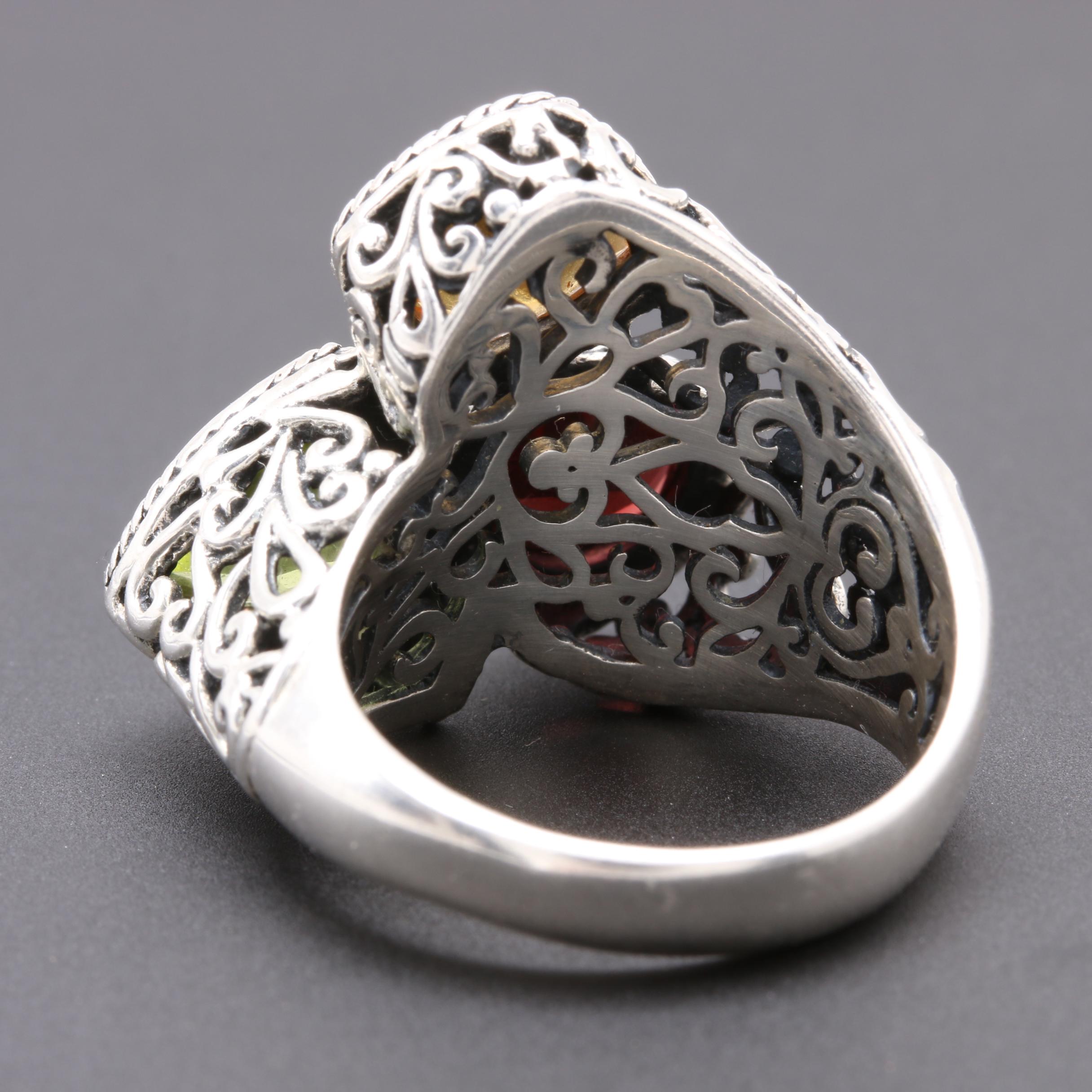 Sterling Silver Garnet, Peridot, and Citrine Ring