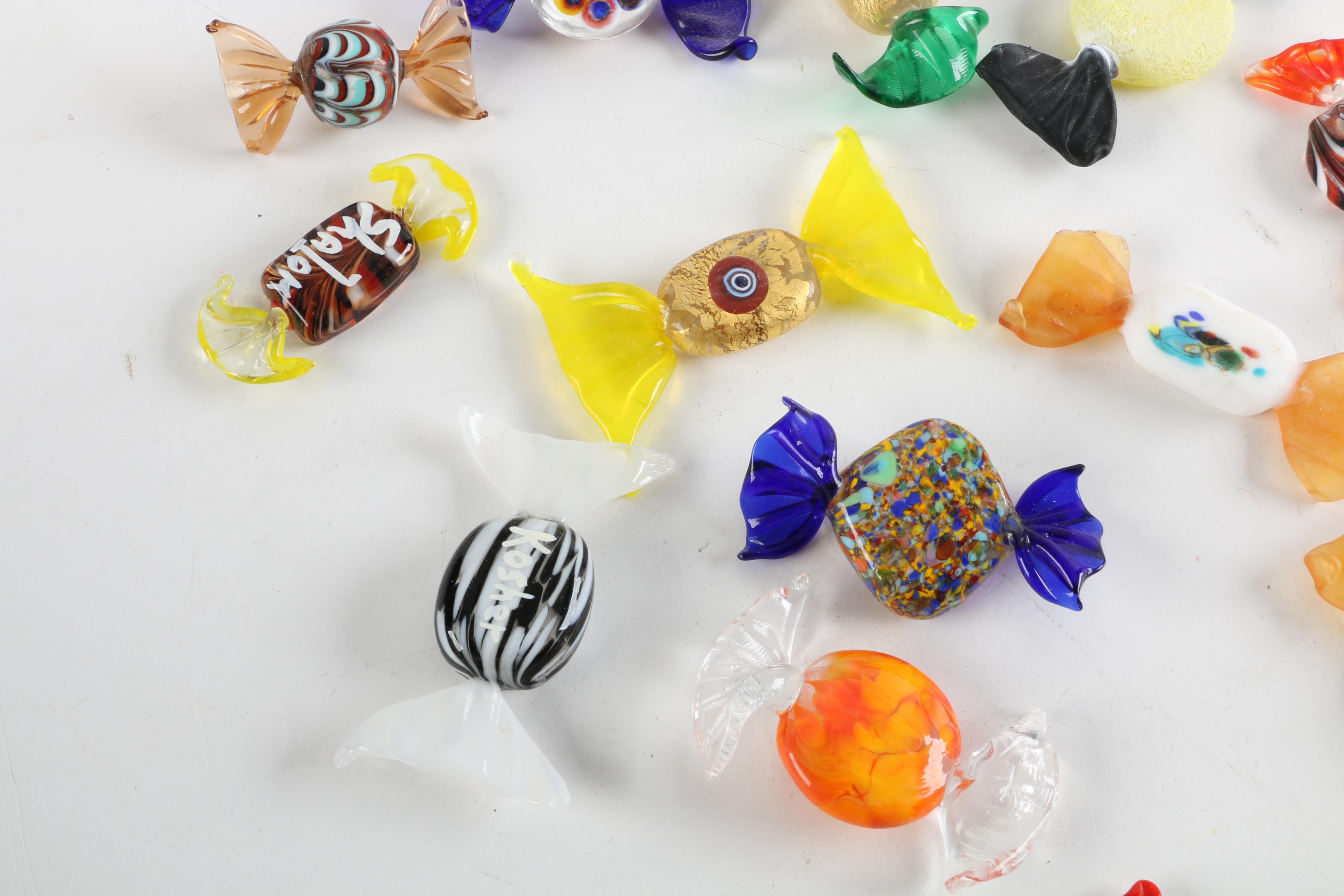 Handmade Art Glass Candies Inscribed "Shalom"