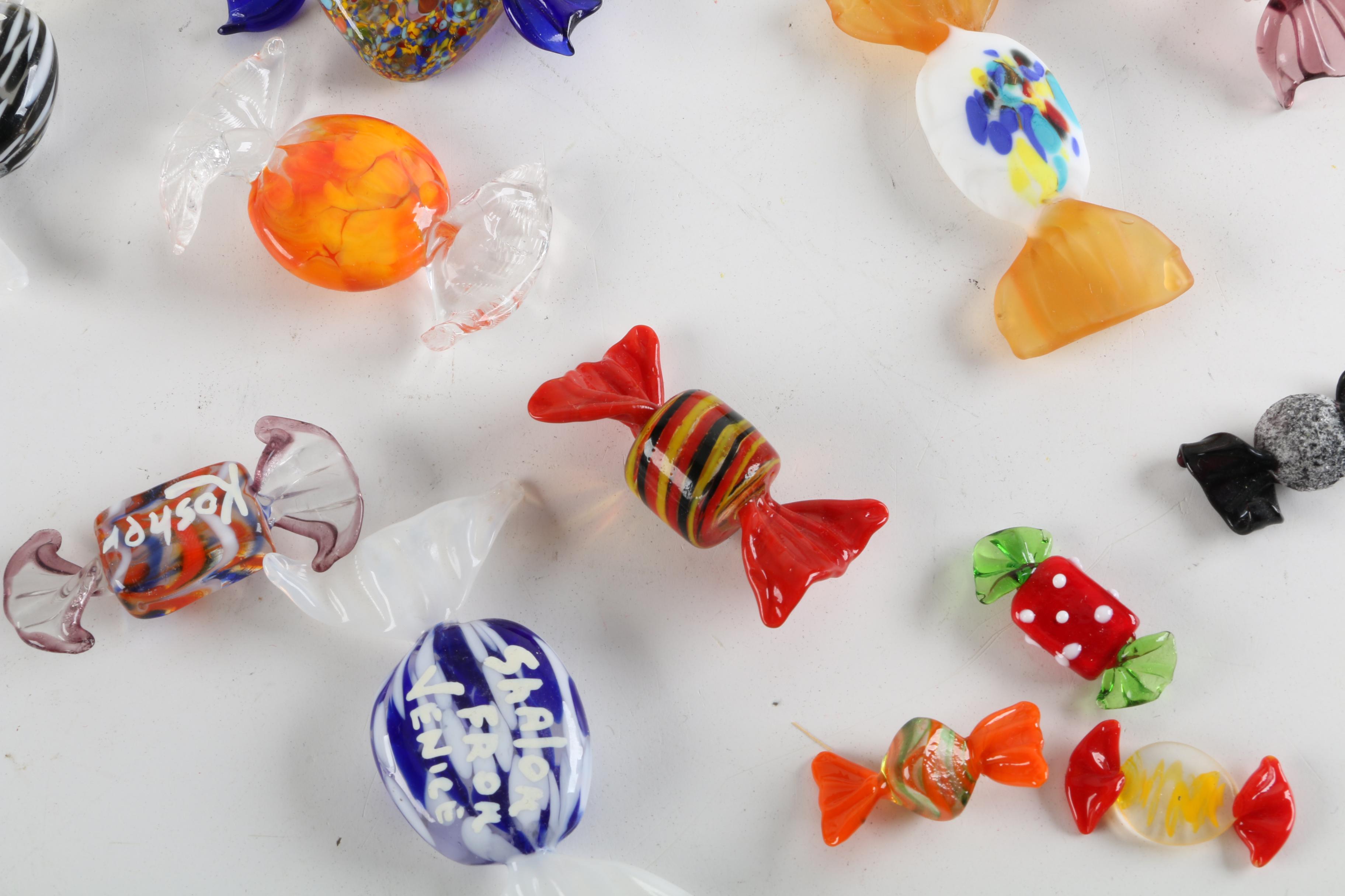 Handmade Art Glass Candies Inscribed "Shalom"