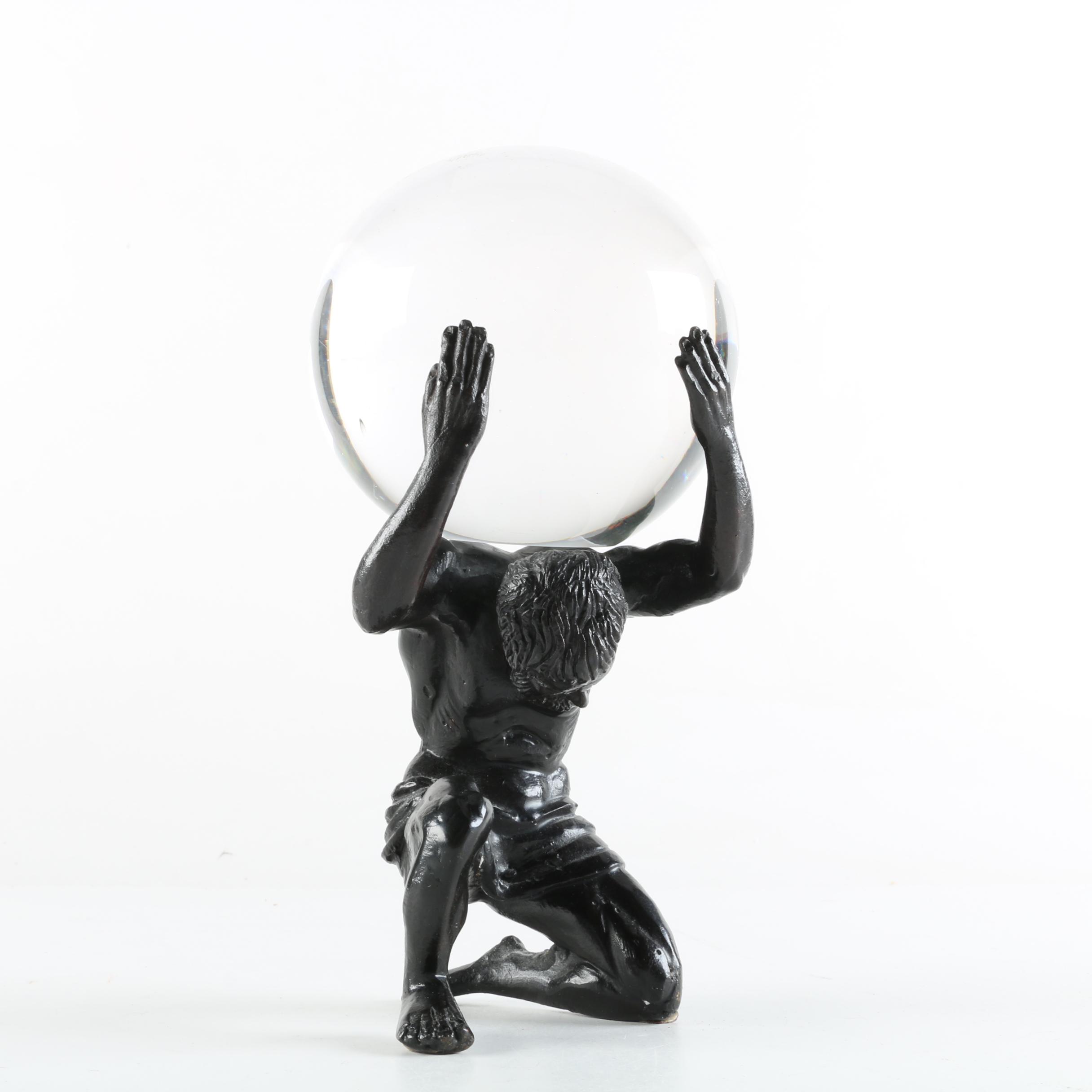 Atlas Metal Figurine with Crystal Orb