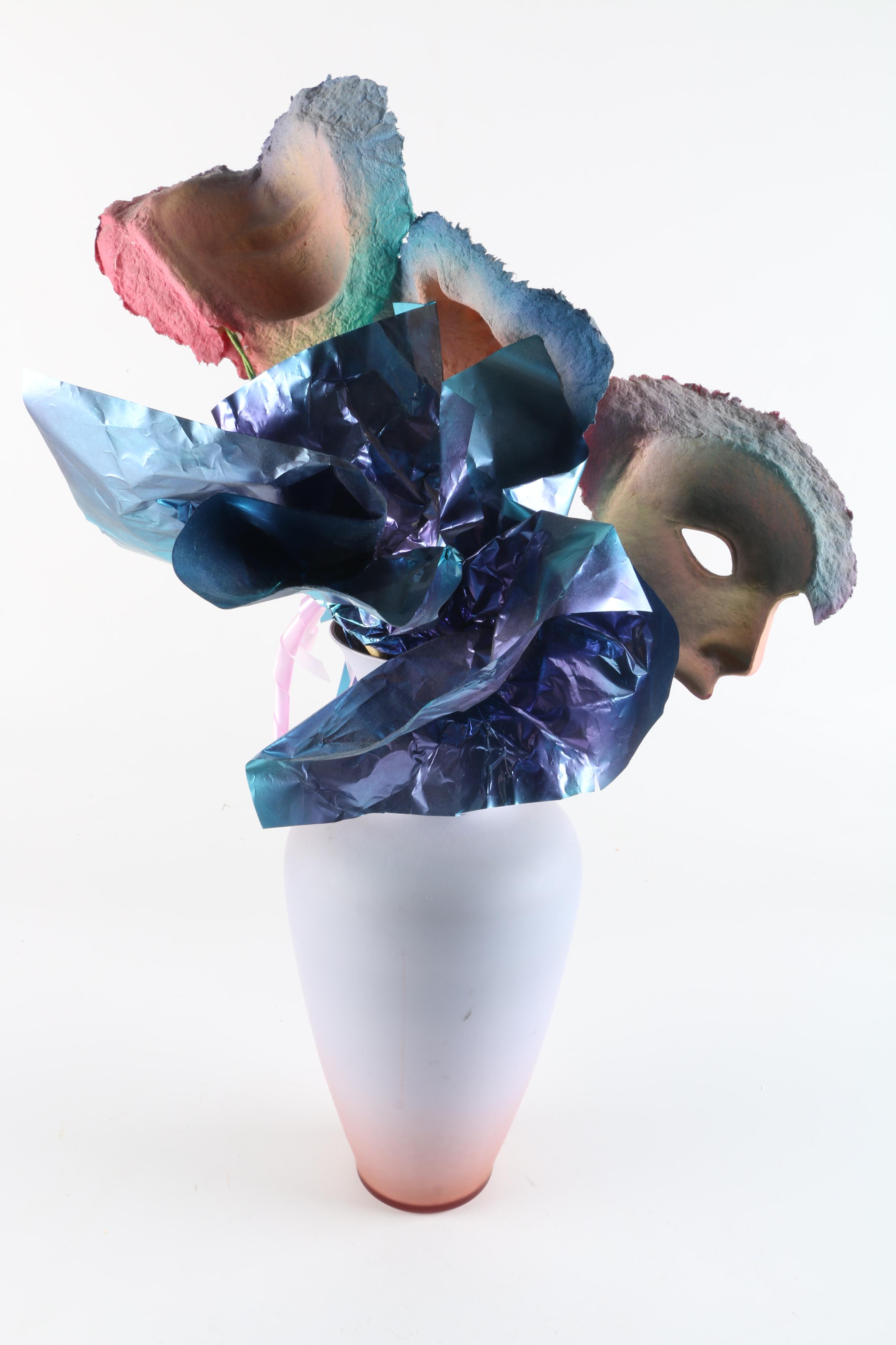 Handmade Paper Relief Sculptures of Faces in Vase