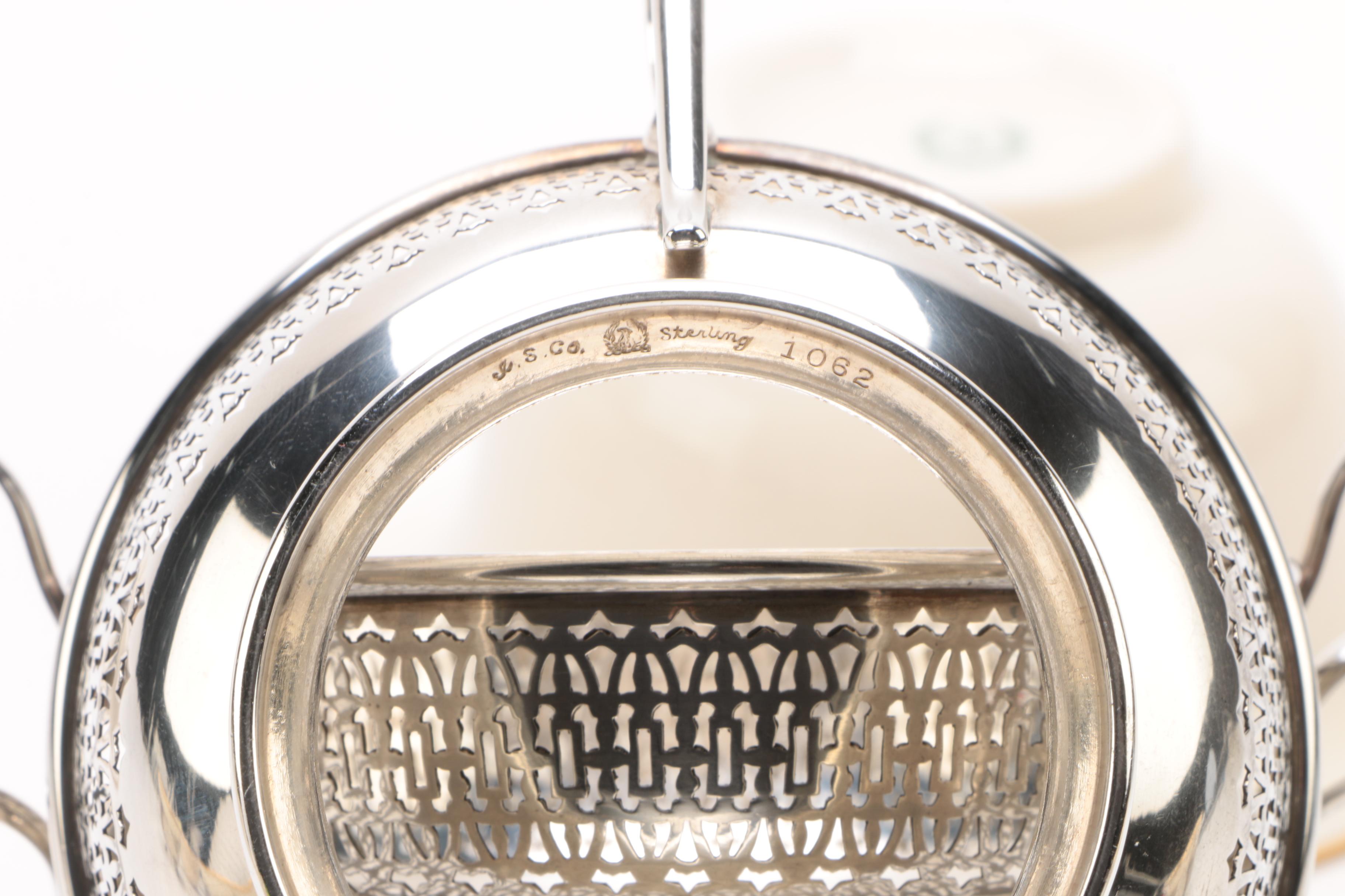 International Silver Co. Sterling Bouillon Cup Frames with Lenox Inserts