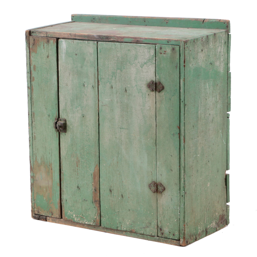 Antique Primitive Green Painted Cupboard
