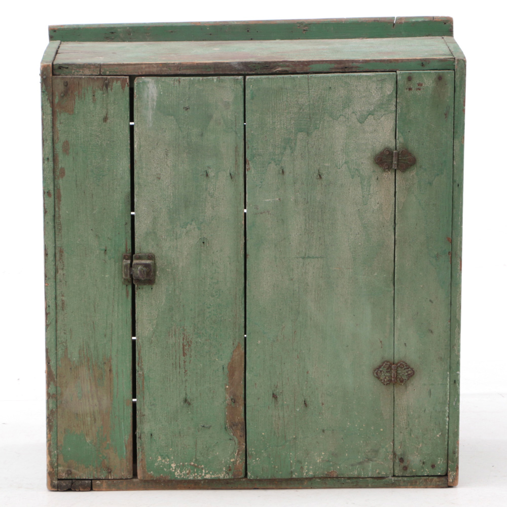 Antique Primitive Green Painted Cupboard
