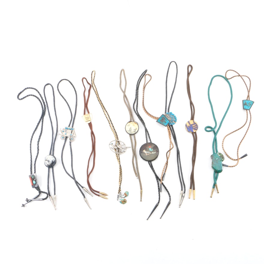 Bolo Ties with Abalone, Coral and Turquoise