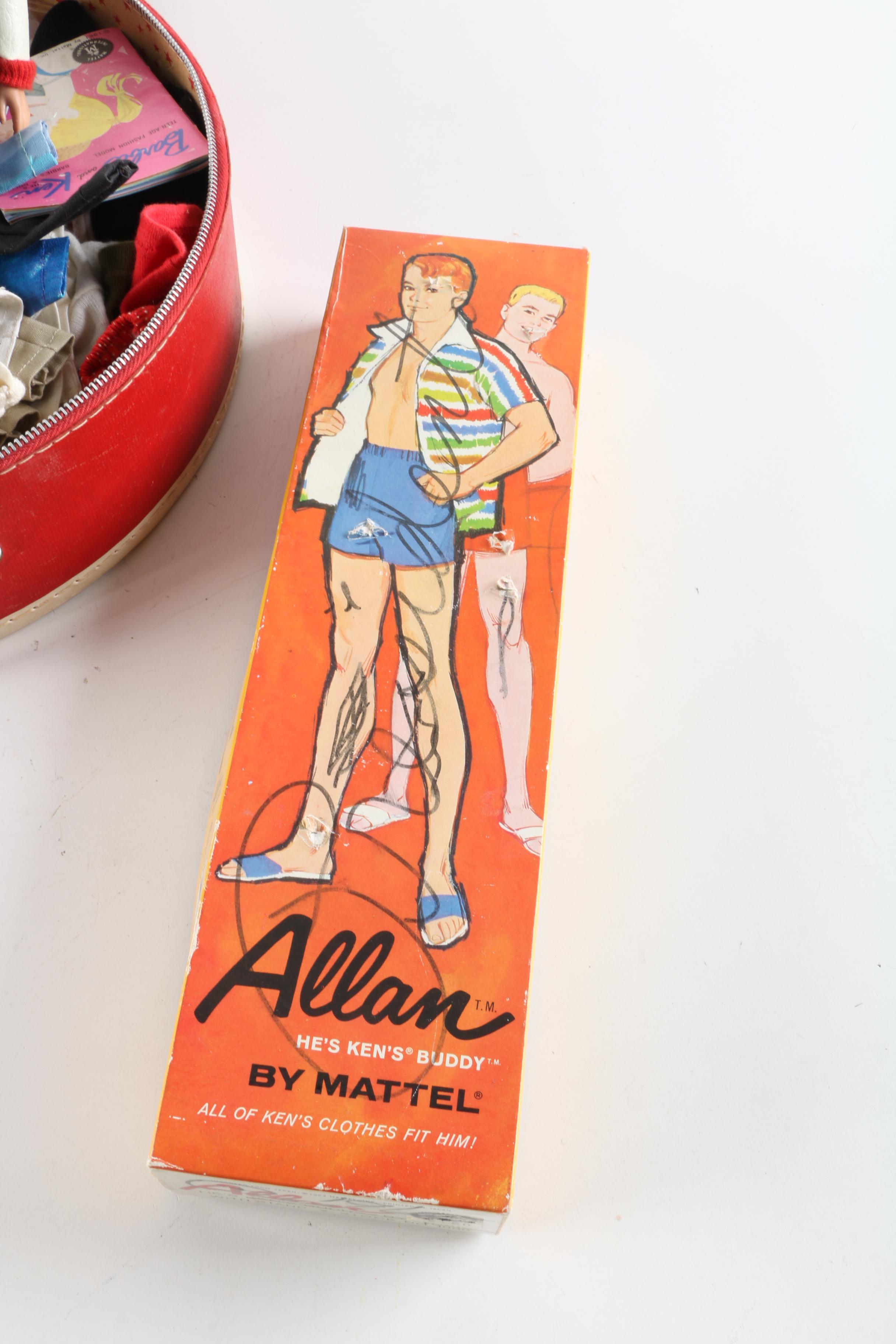 1960s Mattel "Allan" and "Ken" Dolls with Carrying Case and Accessories