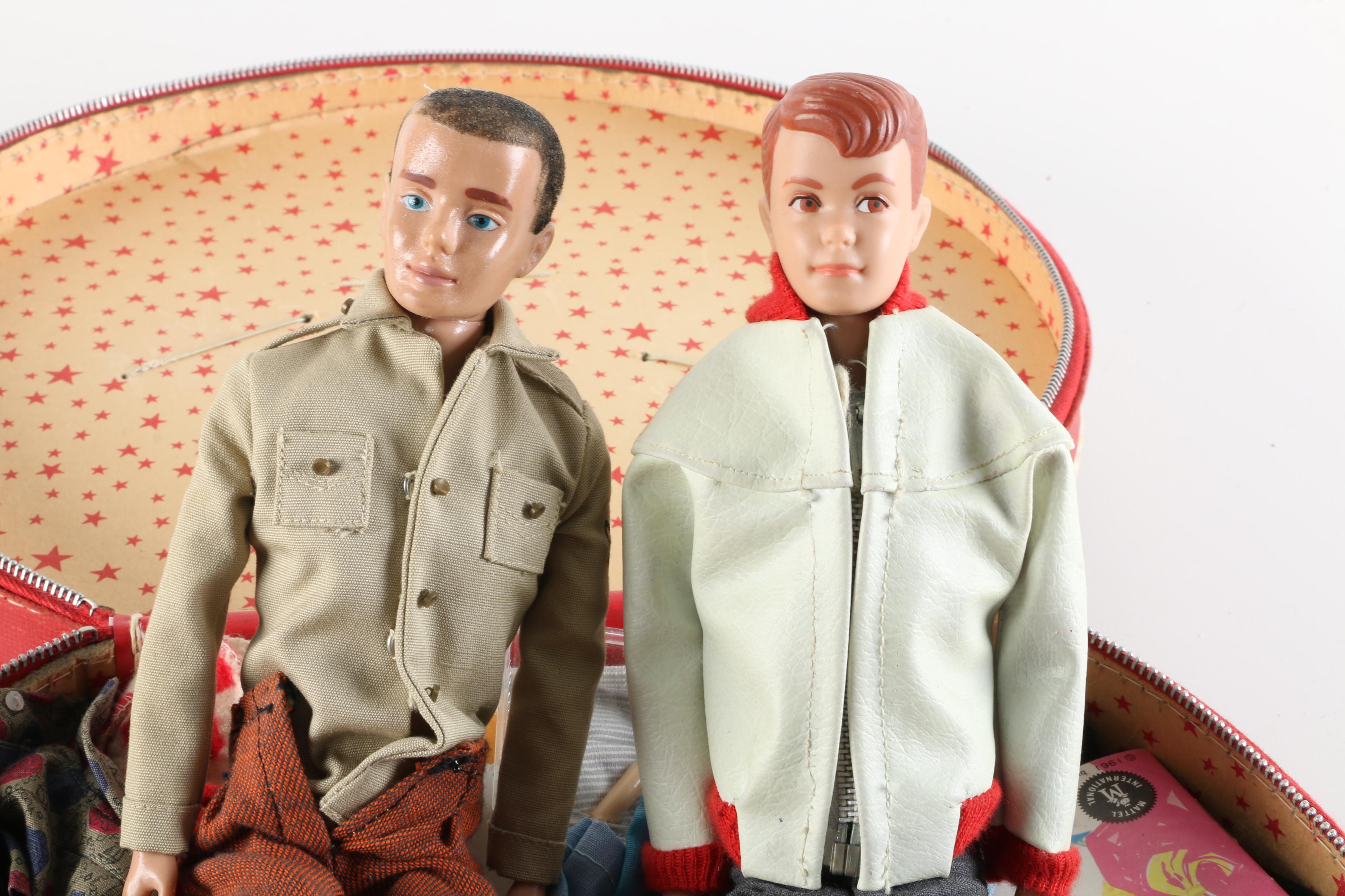 1960s Mattel "Allan" and "Ken" Dolls with Carrying Case and Accessories