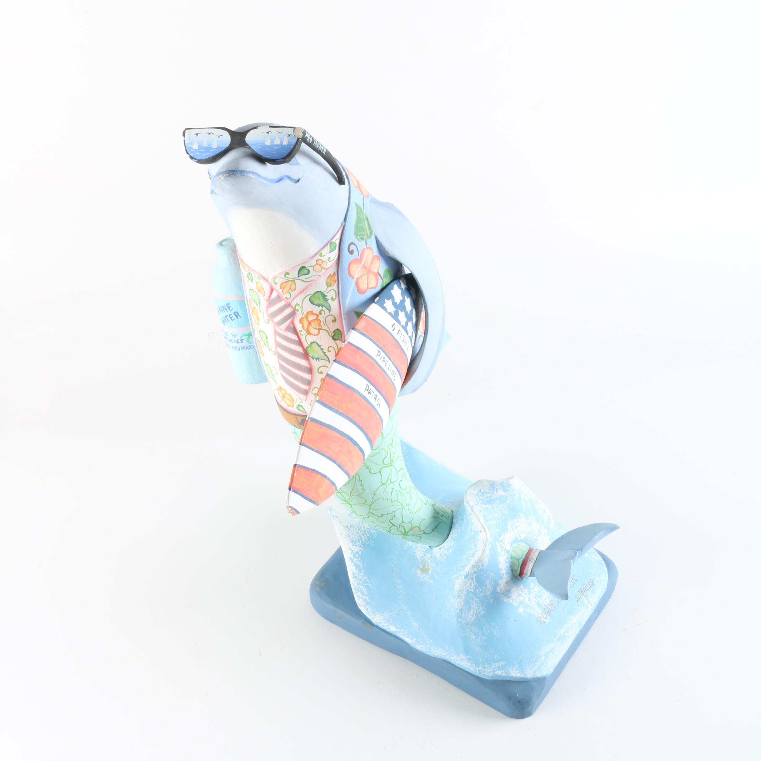 D. Waller Polychrome Wood Sculpture "Rogue Dolphin"