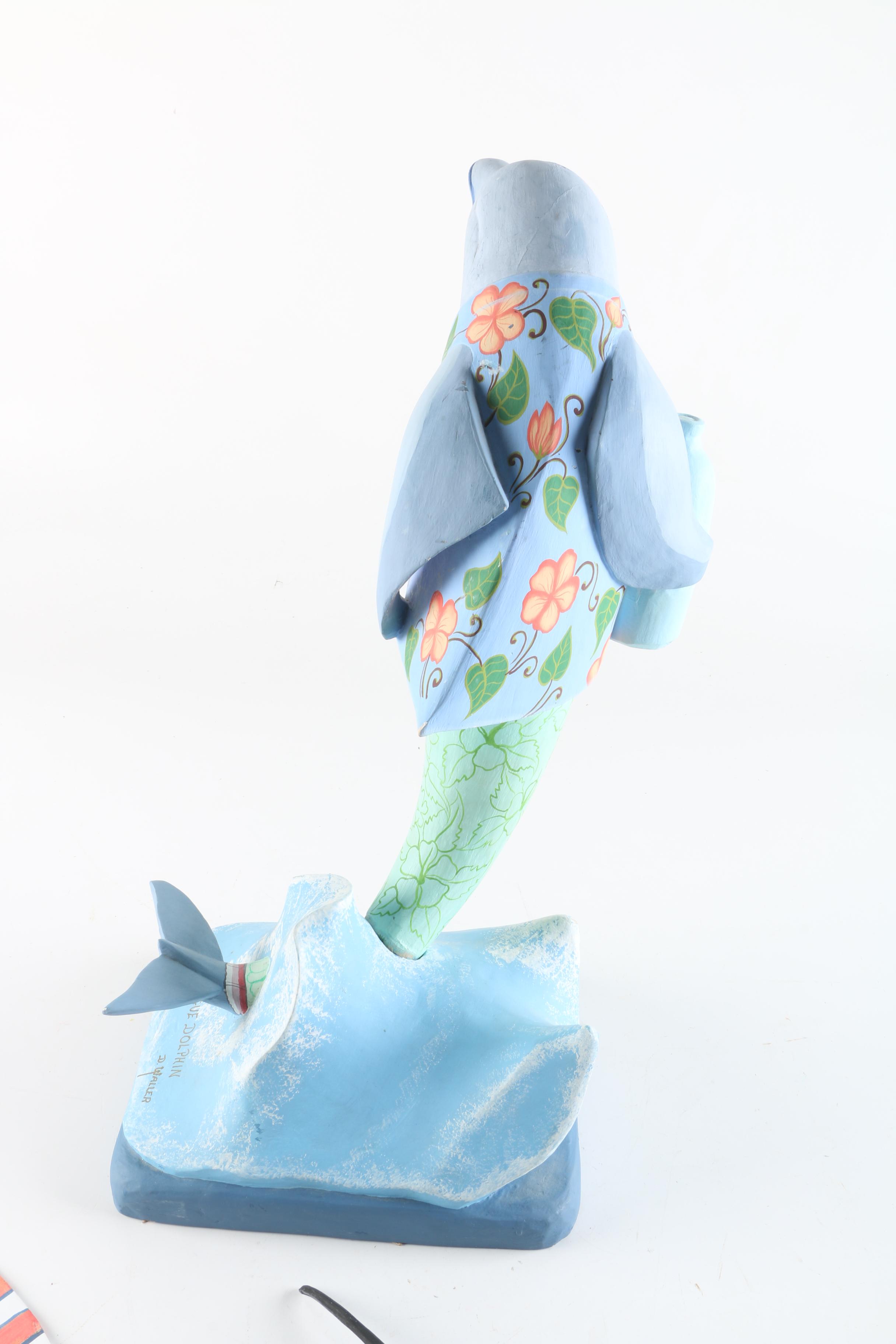 D. Waller Polychrome Wood Sculpture "Rogue Dolphin"