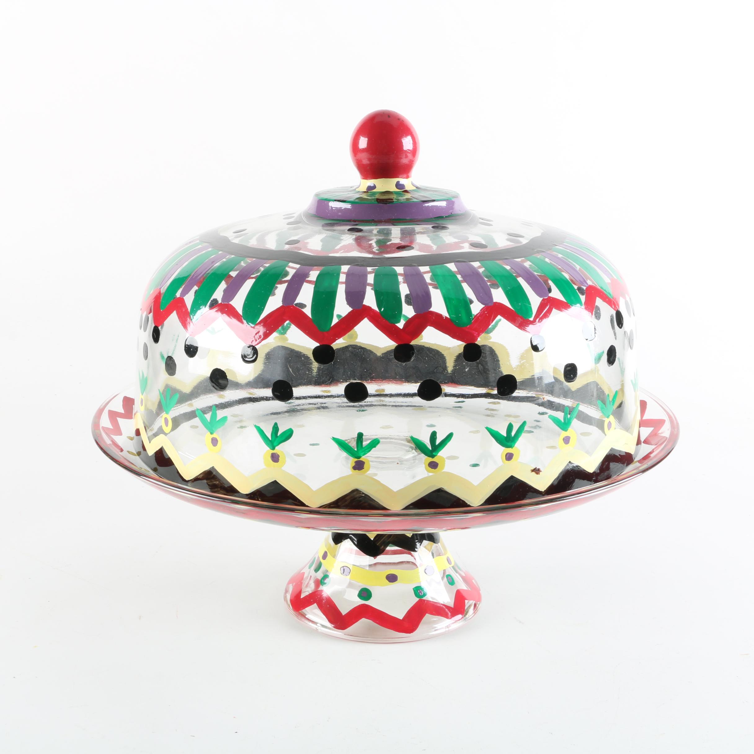 Hand-Painted Glass Domed Cake Stand