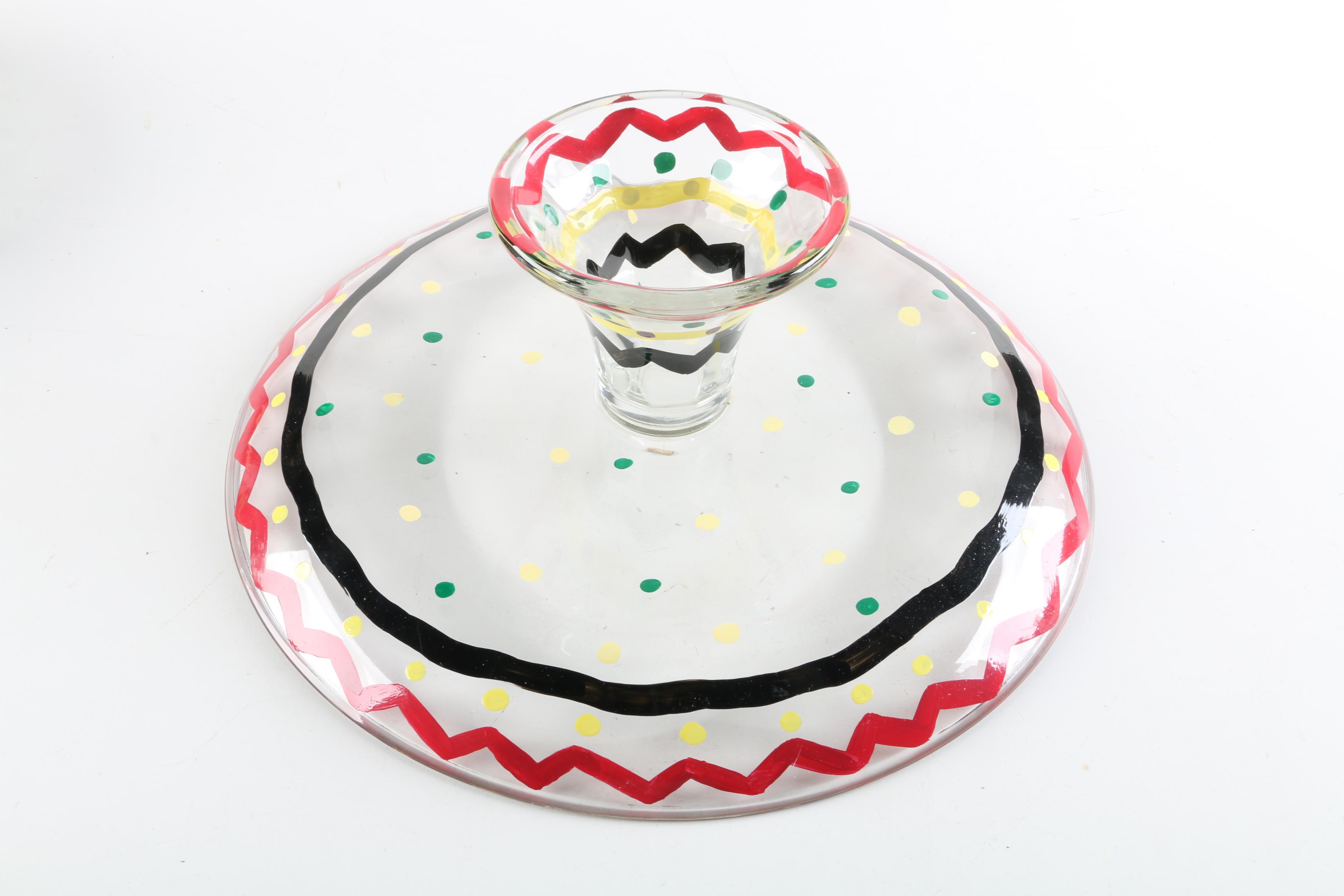 Hand-Painted Glass Domed Cake Stand