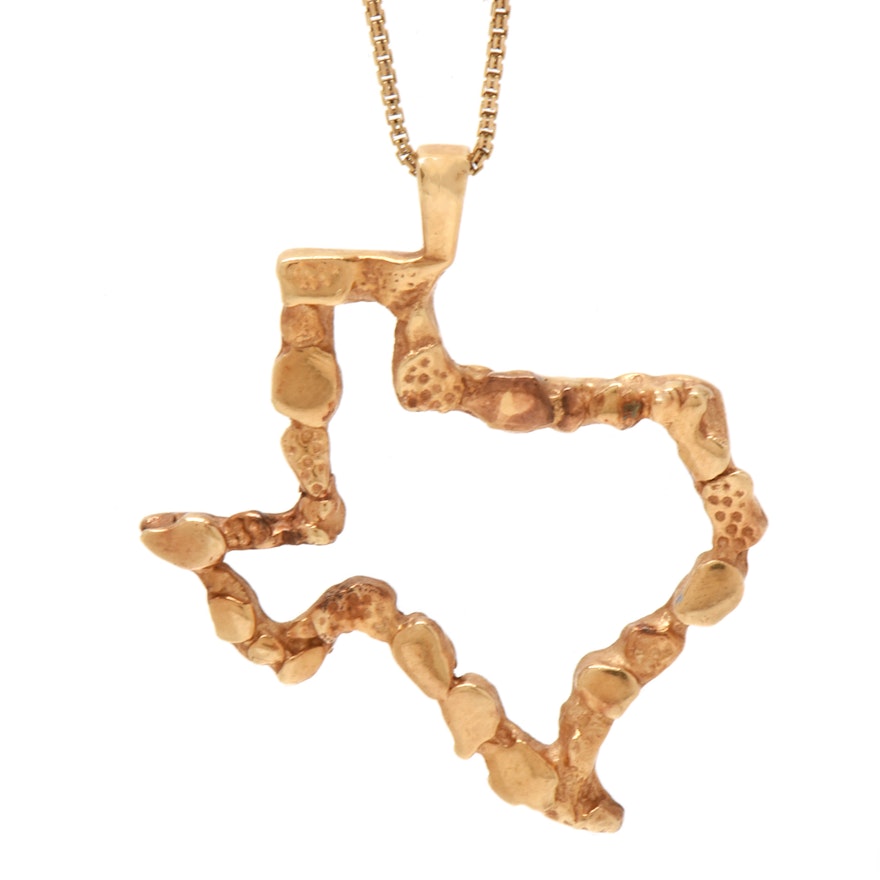 14K Yellow Gold Texas-Shaped Pendant Necklace