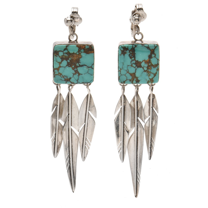 Alice E. Platers Navajo Diné Sterling Silver Stabilized Turquoise Earrings