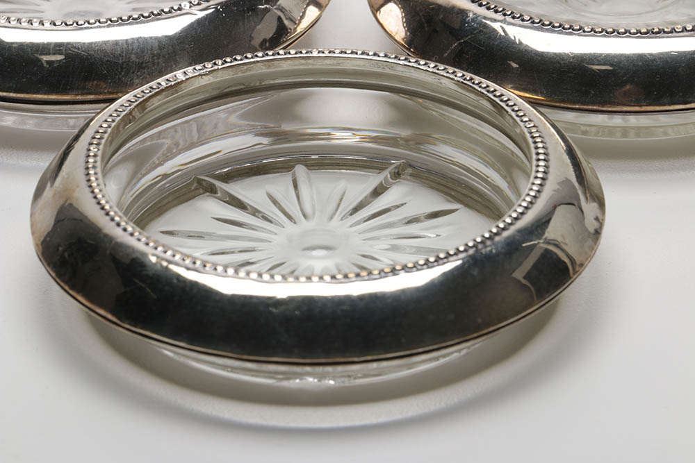 Frank M. Whiting Sterling and Glass Coasters