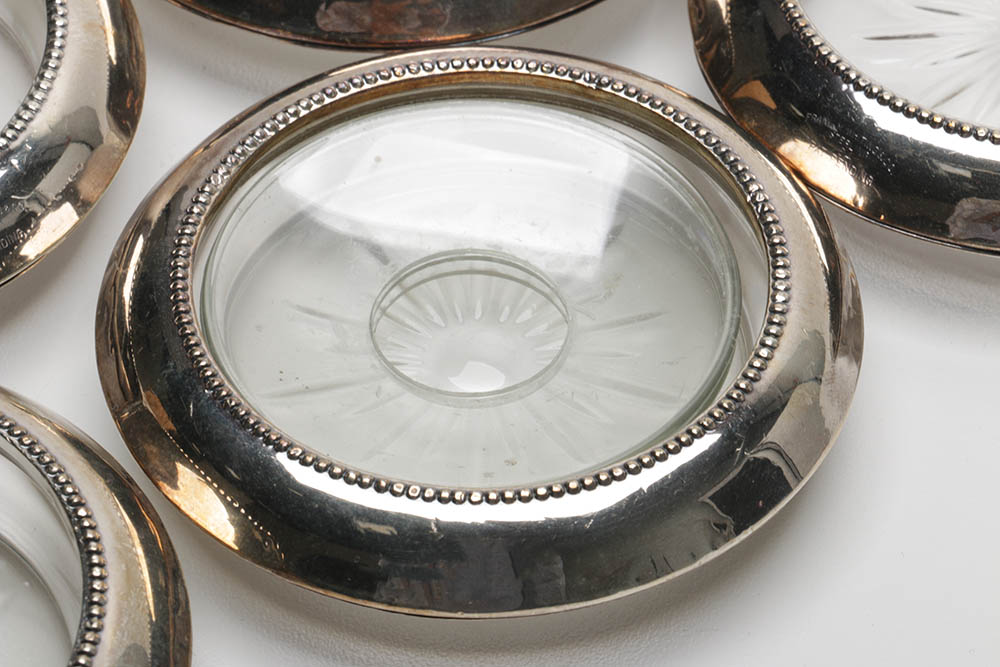Frank M. Whiting Sterling and Glass Coasters